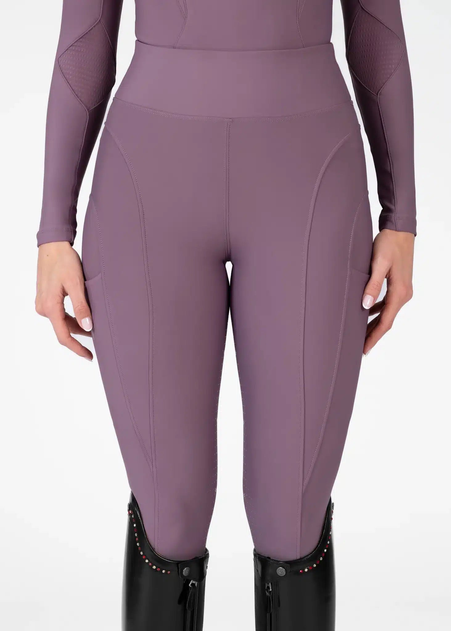 Maximilian Equestrian Outline Riding Leggings Plum by Maximilian Equestrian at Try a Bit