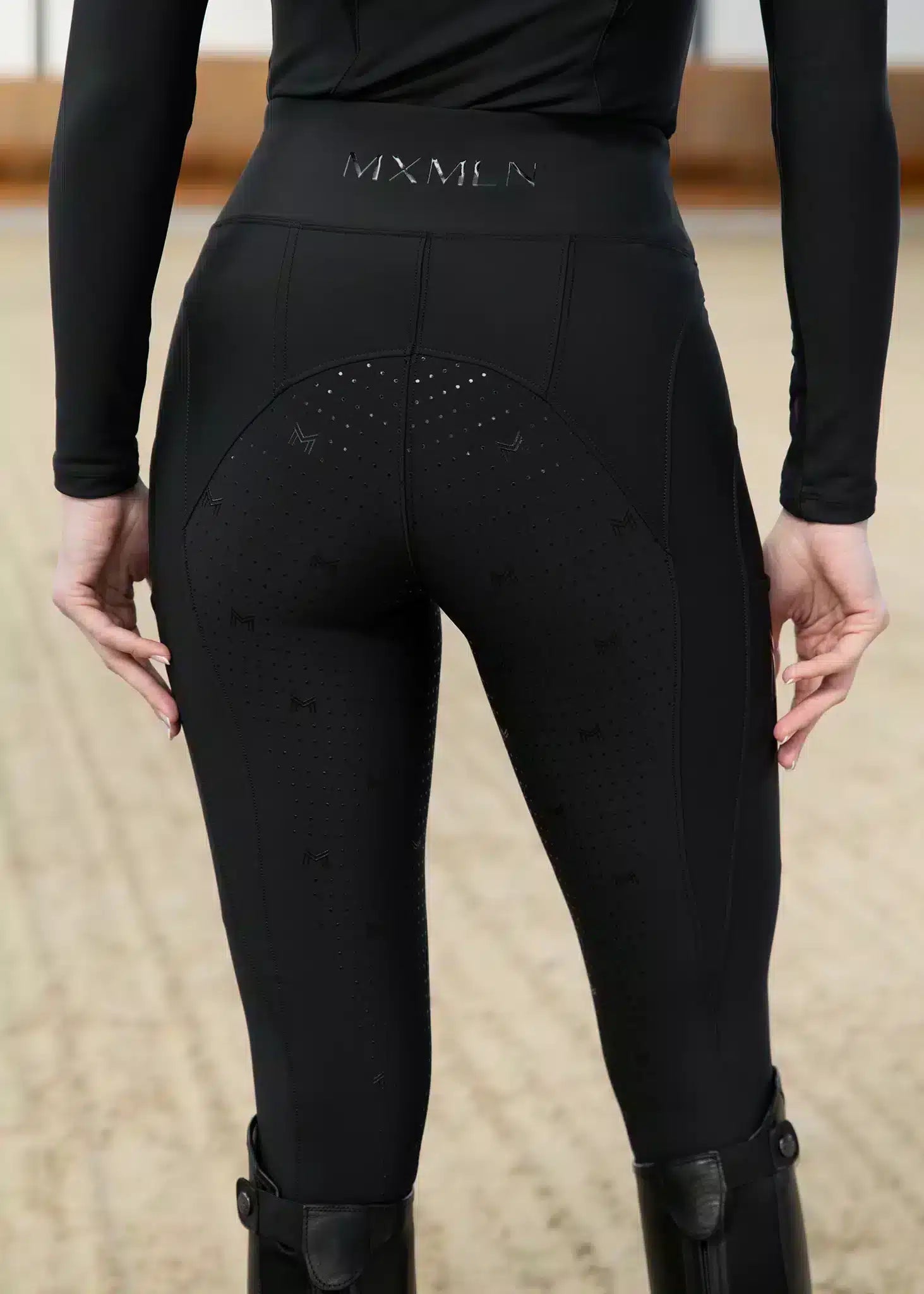 Maximilian Equestrian Outline Riding Leggings Black by Maximilian Equestrian at Try a Bit