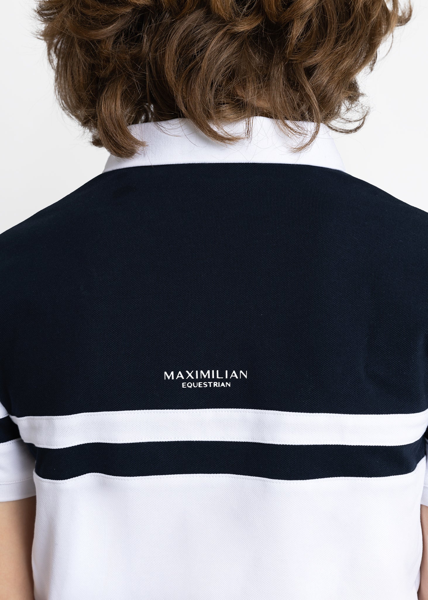 Maximilian Equestrian YR Glee Polo Shirt (White/Navy) by Maximilian Equestrian at Try a Bit
