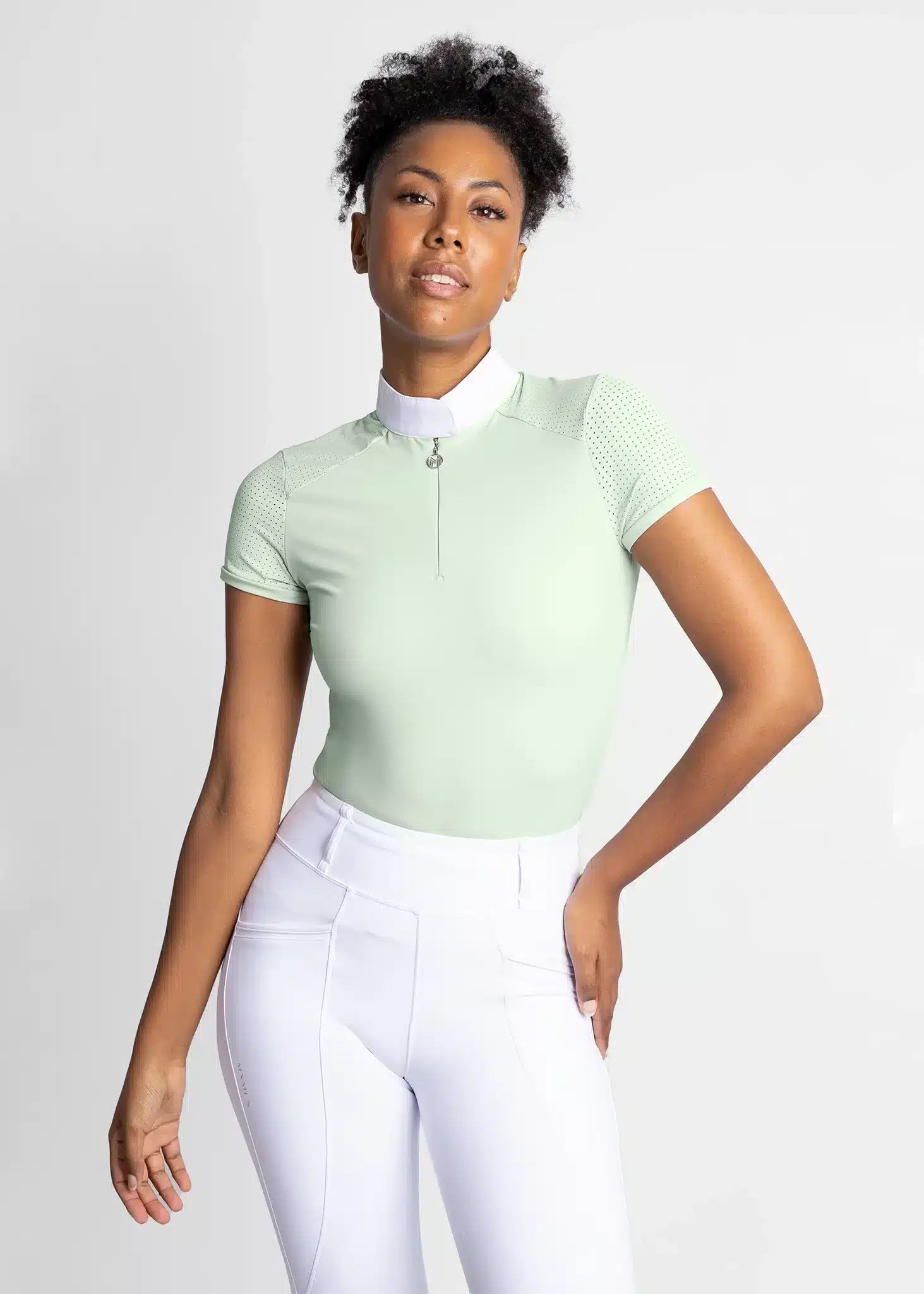 Maximilian Equestrian Air Short Sleeve Show Shirt Sage Green by Maximilian Equestrian at Try a Bit