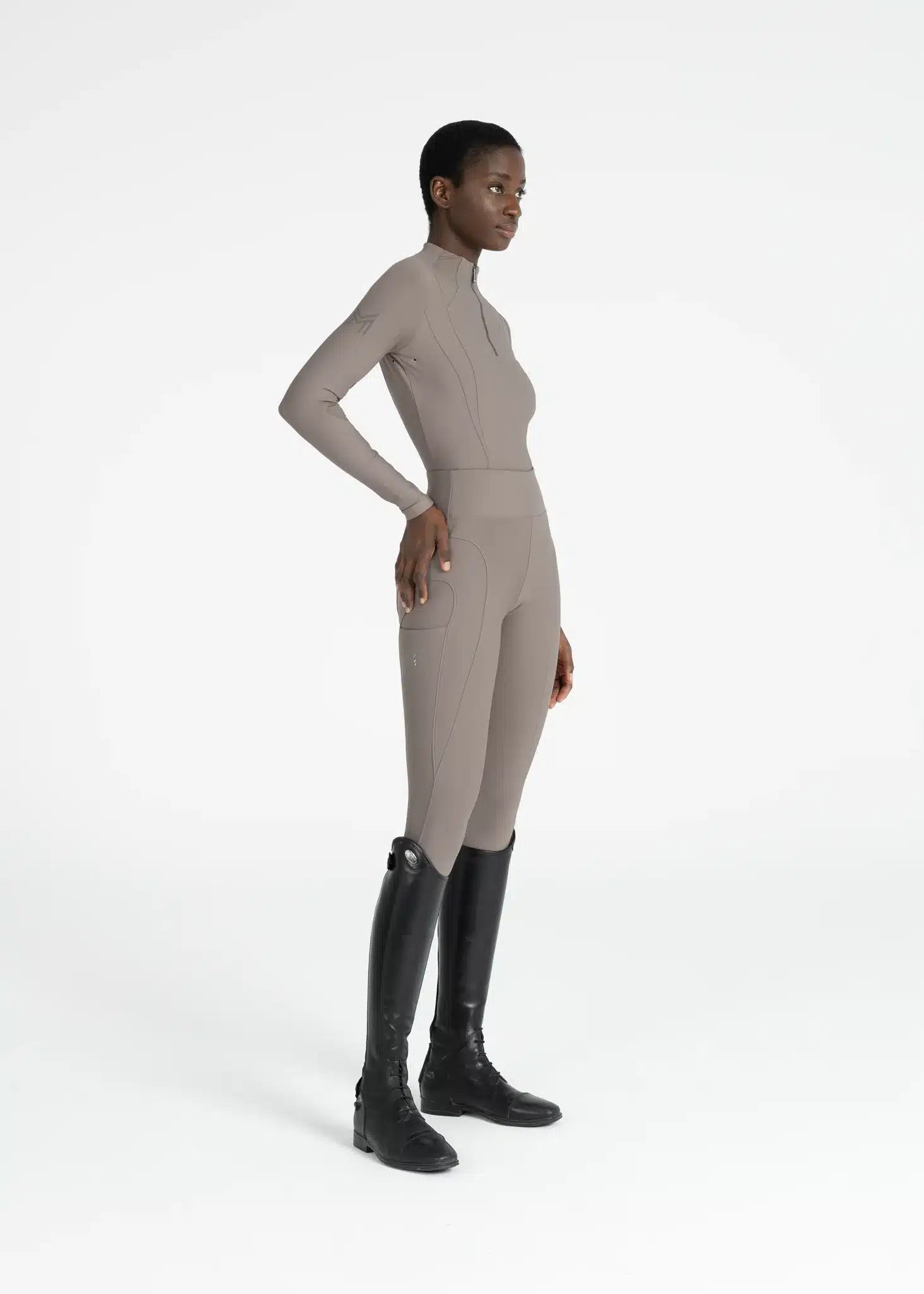 Maximilian Equestrian Outline Riding Leggings Taupe by Maximilian Equestrian at Try a Bit