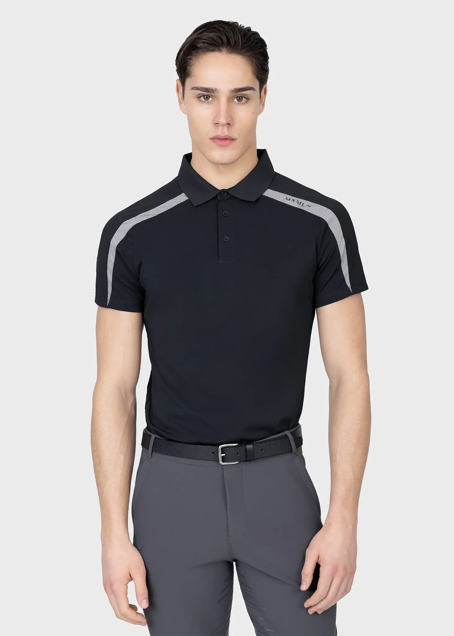 Court Polo Shirt (Black/Grey) by Maximilian Equestrian at  Try A Bit