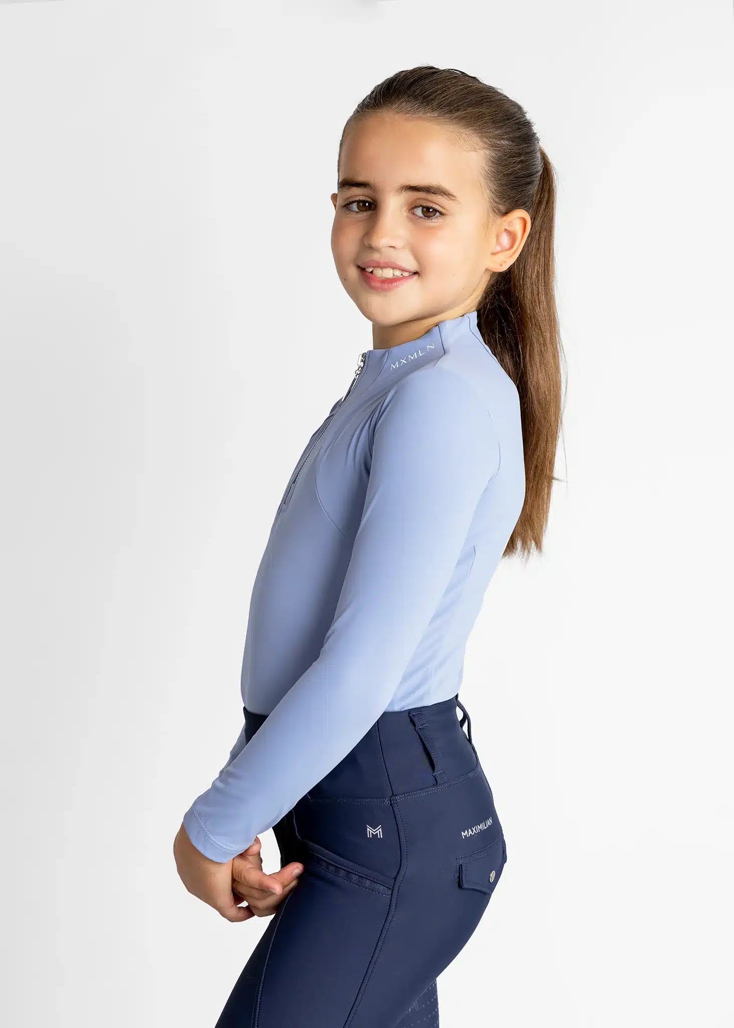 Maximilian Equestrian YR Long Sleeve Base Layer (Iris Blue) by Maximilian Equestrian at  Try a Bit