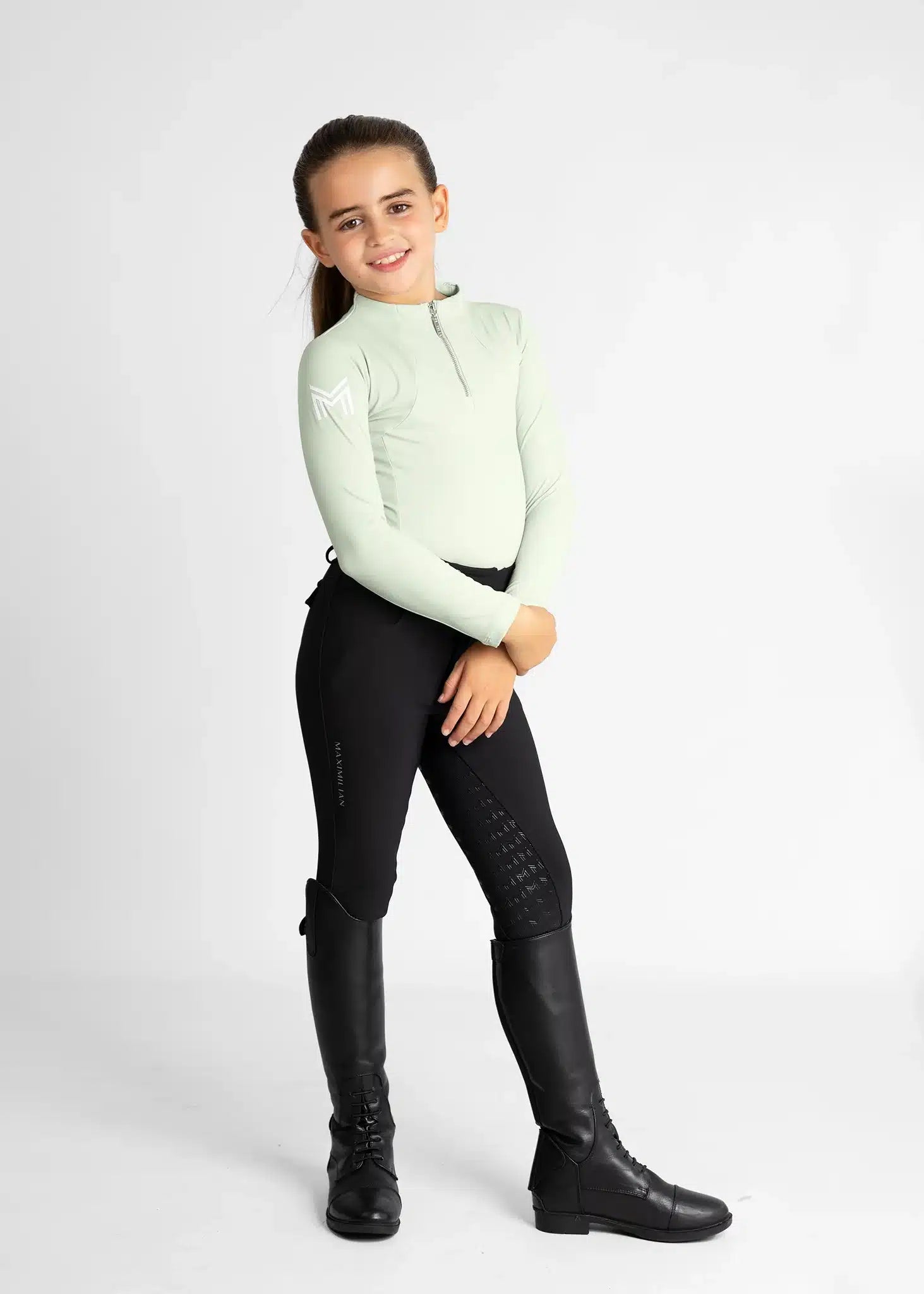 Maximilian Equestrian YR Long Sleeve Base Layer (Sage Green) by Maximilian Equestrian at  Try a Bit
