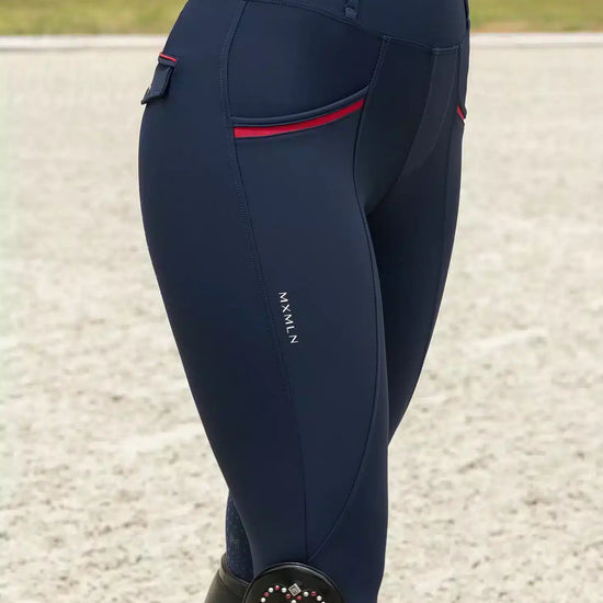 Maximilian Equestrian Pro Riding Leggings Navy/Red by Maximilian Equestrian at  Try a Bit