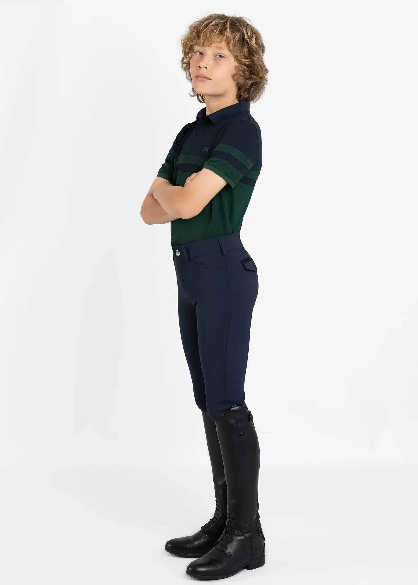 Maximilian Equestrian YR Glee Polo Shirt (Green/Navy) by Maximilian Equestrian at  Try a Bit