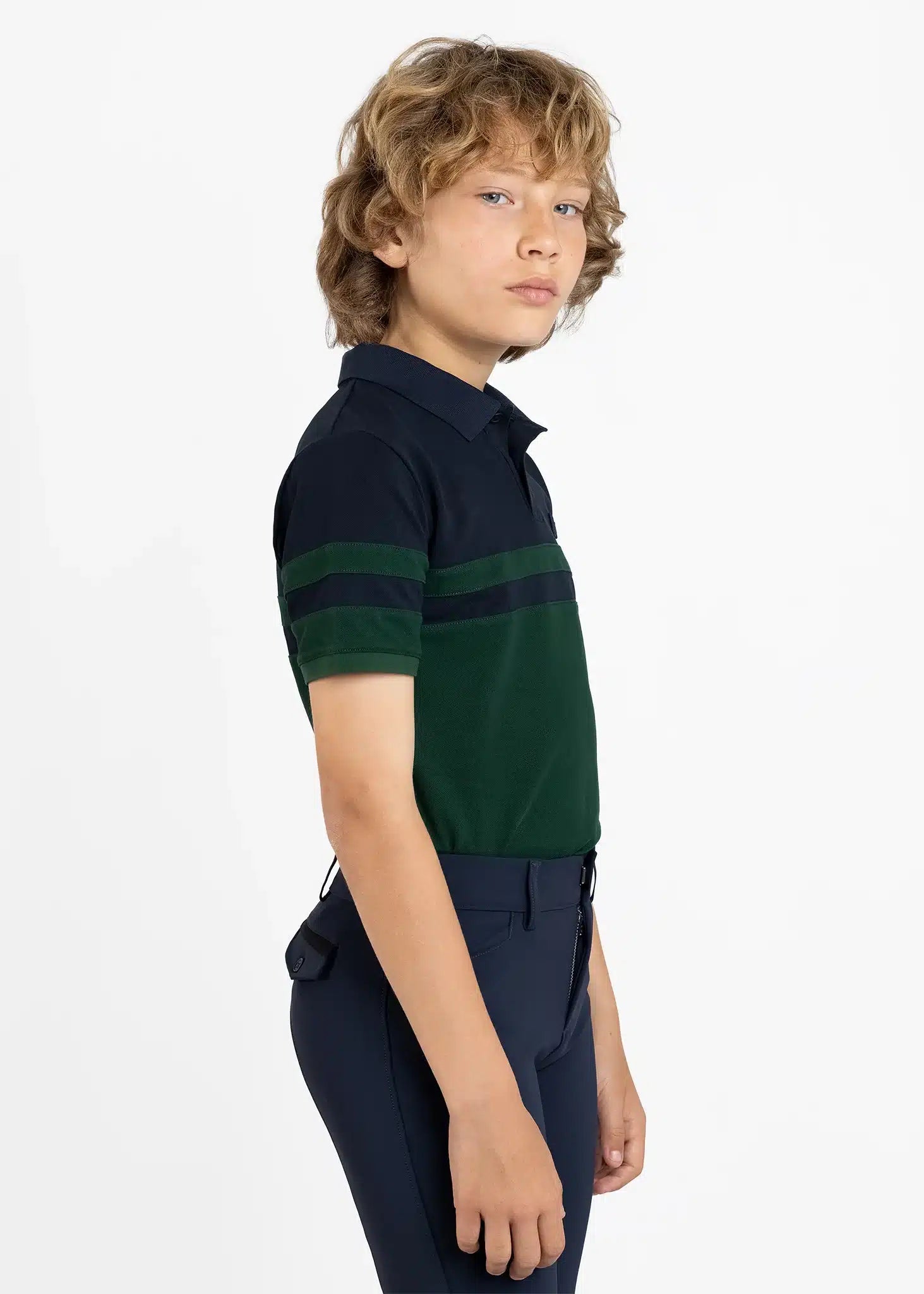 Maximilian Equestrian YR Glee Polo Shirt (Green/Navy) by Maximilian Equestrian at  Try a Bit
