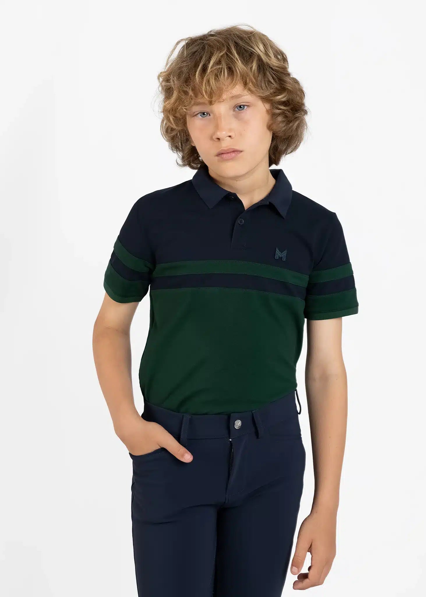 Maximilian Equestrian YR Glee Polo Shirt (Green/Navy) by Maximilian Equestrian at  Try a Bit