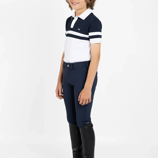 Maximilian Equestrian YR Glee Polo Shirt (White/Navy) by Maximilian Equestrian at  Try a Bit