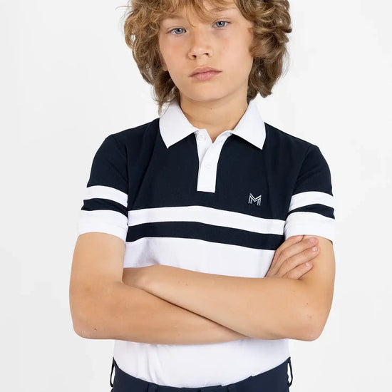 Maximilian Equestrian YR Glee Polo Shirt (White/Navy) by Maximilian Equestrian at  Try a Bit
