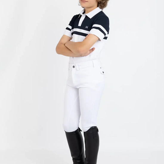 Maximilian Equestrian YR Glee Polo Shirt (White/Navy) by Maximilian Equestrian at  Try a Bit