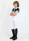 Maximilian Equestrian YR Glee Polo Shirt (White/Navy) by Maximilian Equestrian at  Try a Bit
