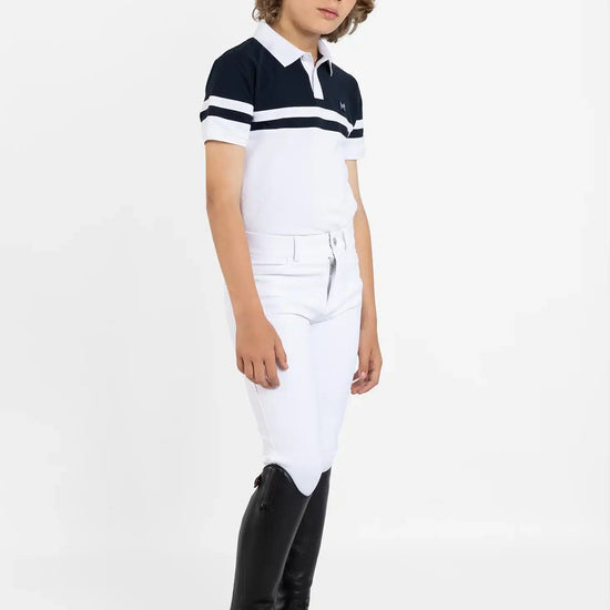 Maximilian Equestrian YR Glee Polo Shirt (White/Navy) by Maximilian Equestrian at  Try a Bit