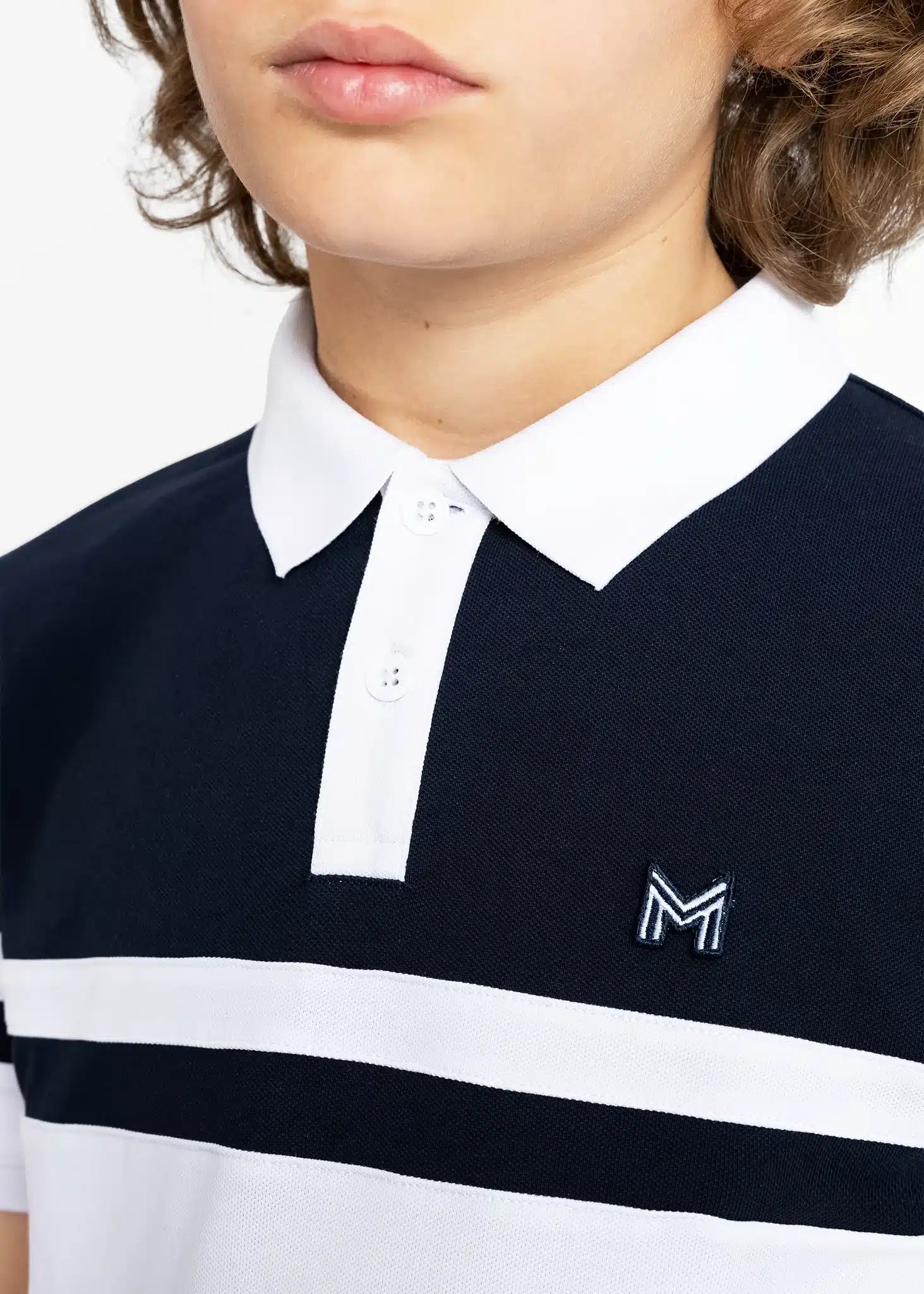 Maximilian Equestrian YR Glee Polo Shirt (White/Navy) by Maximilian Equestrian at  Try a Bit