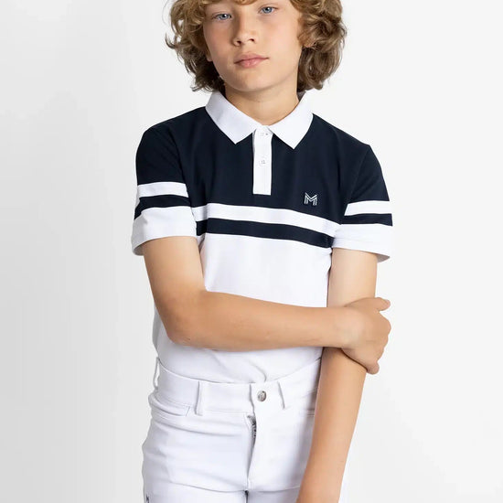 Maximilian Equestrian YR Glee Polo Shirt (White/Navy) by Maximilian Equestrian at  Try a Bit