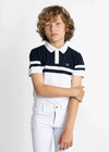 Maximilian Equestrian YR Glee Polo Shirt (White/Navy) by Maximilian Equestrian at  Try a Bit