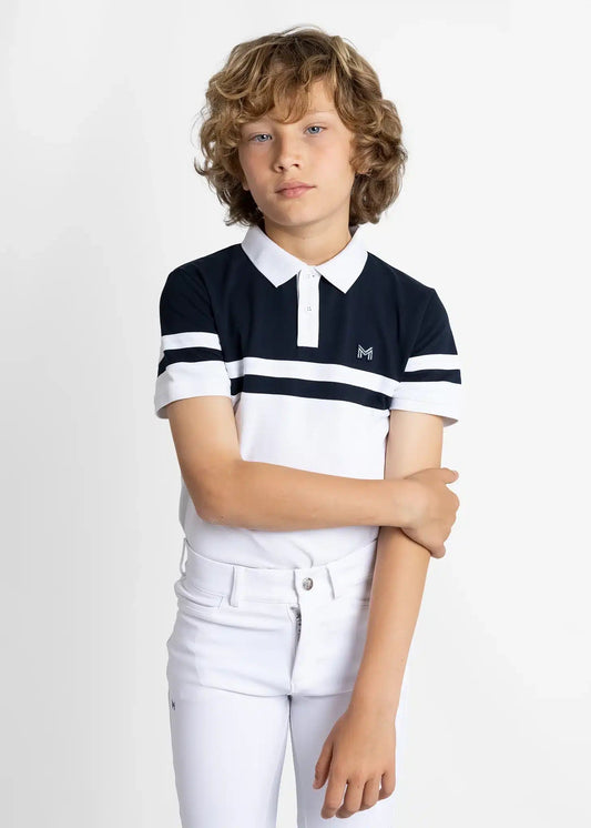 Maximilian Equestrian YR Glee Polo Shirt (White/Navy) by Maximilian Equestrian at  Try a Bit
