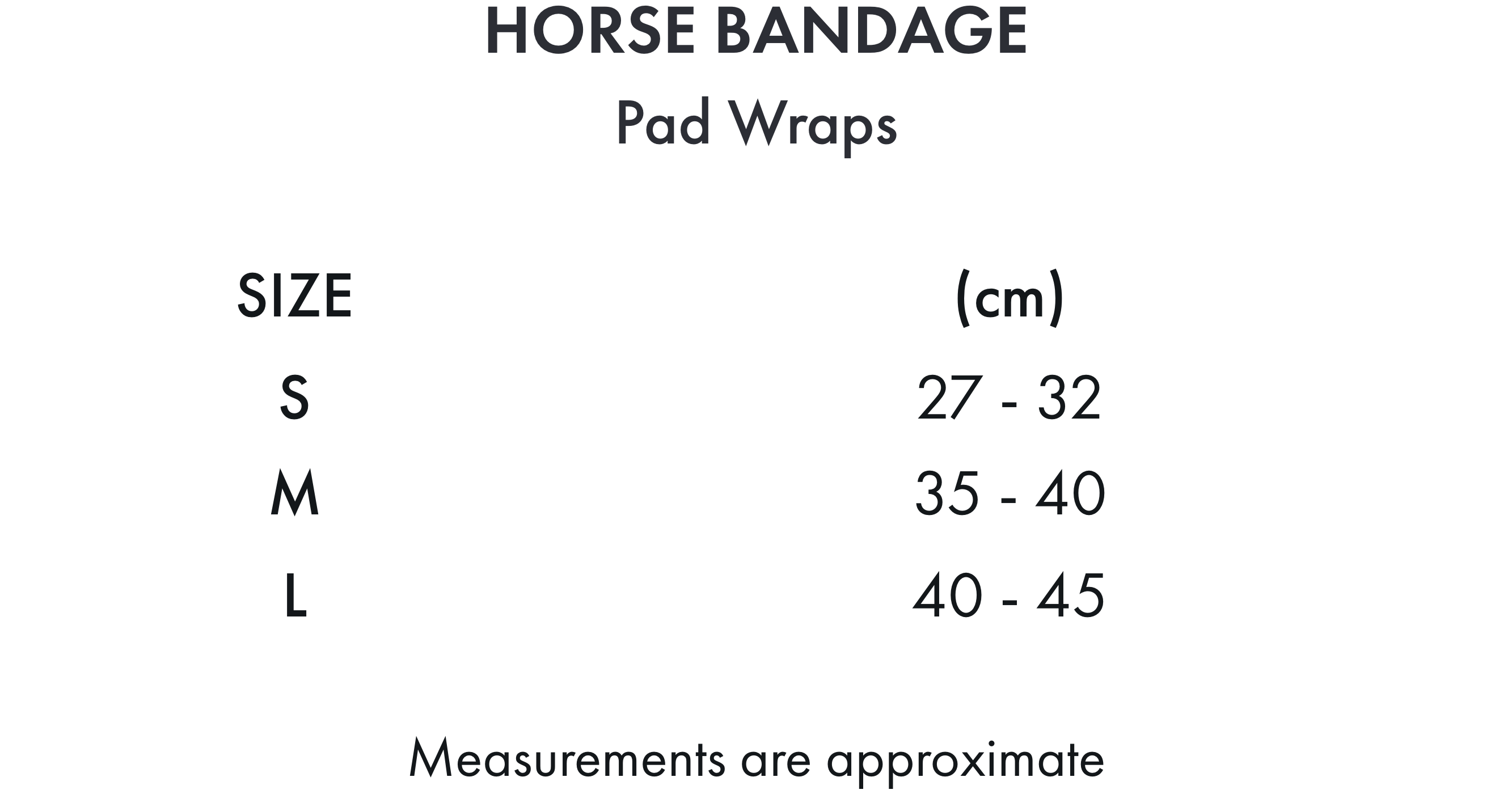 Premier Equine Horse Bandage Pad Wraps – Size chart