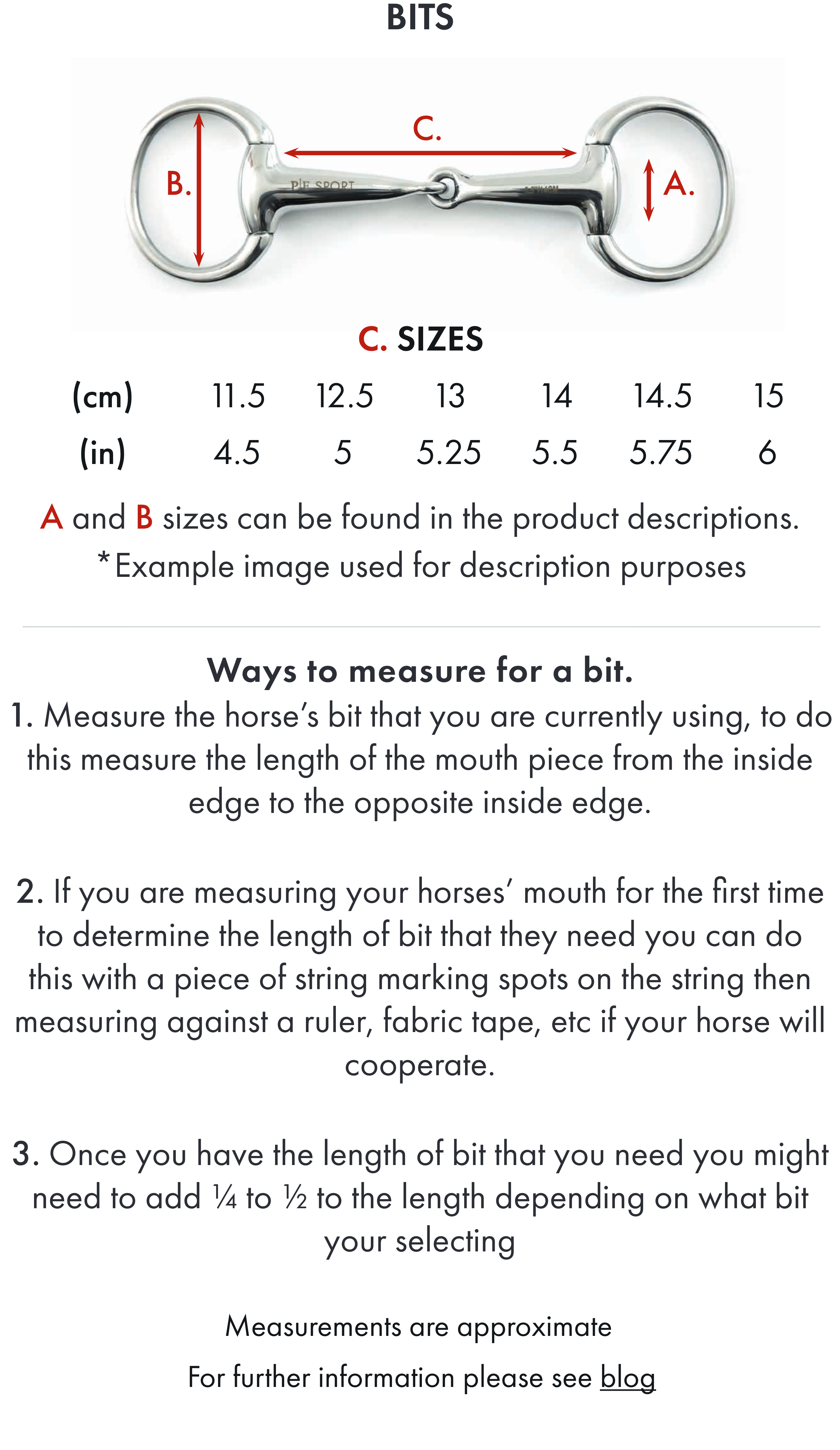 Premier Equine Rubber Full Cheek Snaffle with Lozenge – Size chart