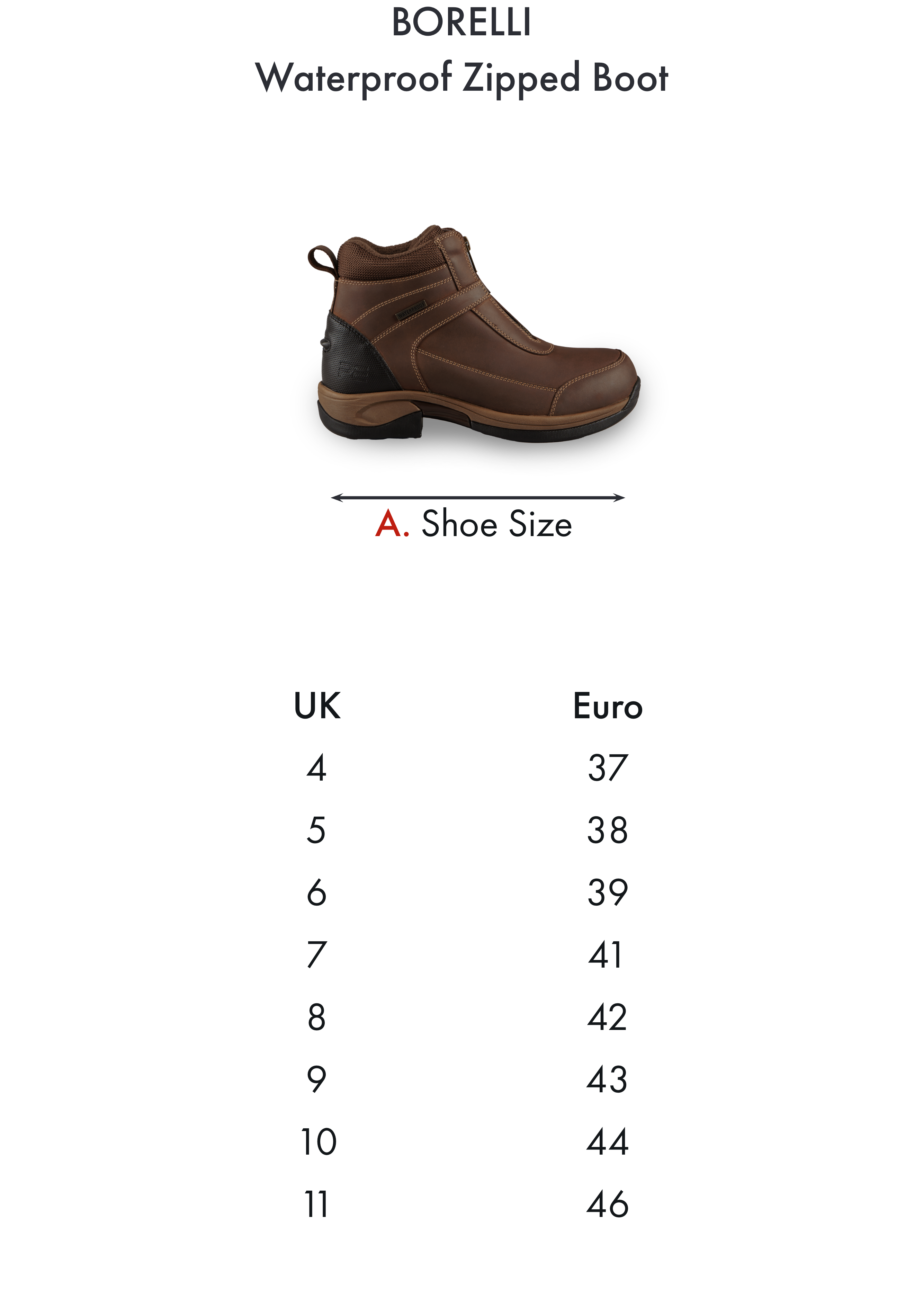 Premier Equine Borelli Waterproof Zipped Boot Brown – Size chart