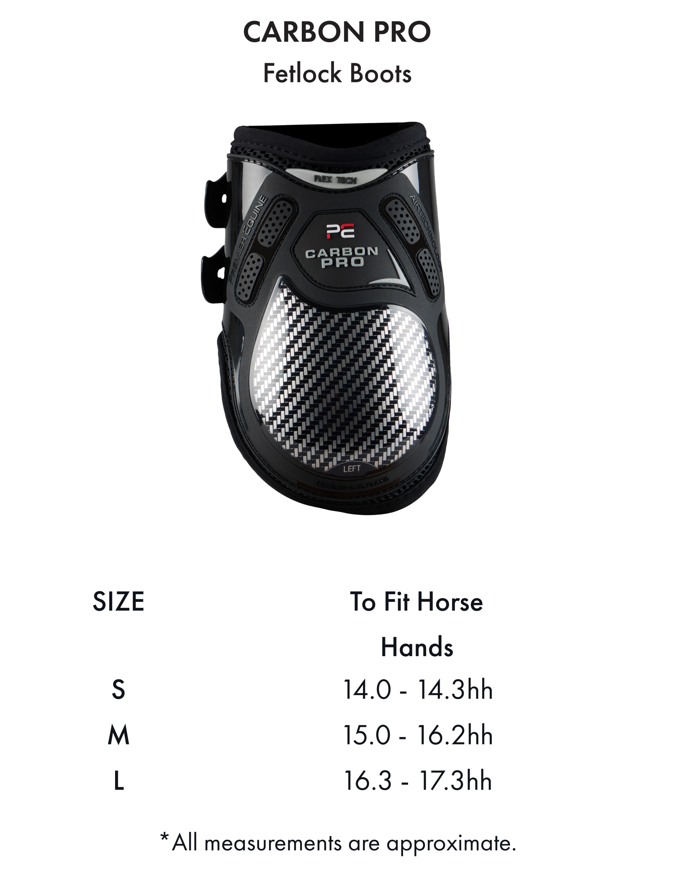 Premier Equine Carbon Pro Fetlock Boots – Size chart