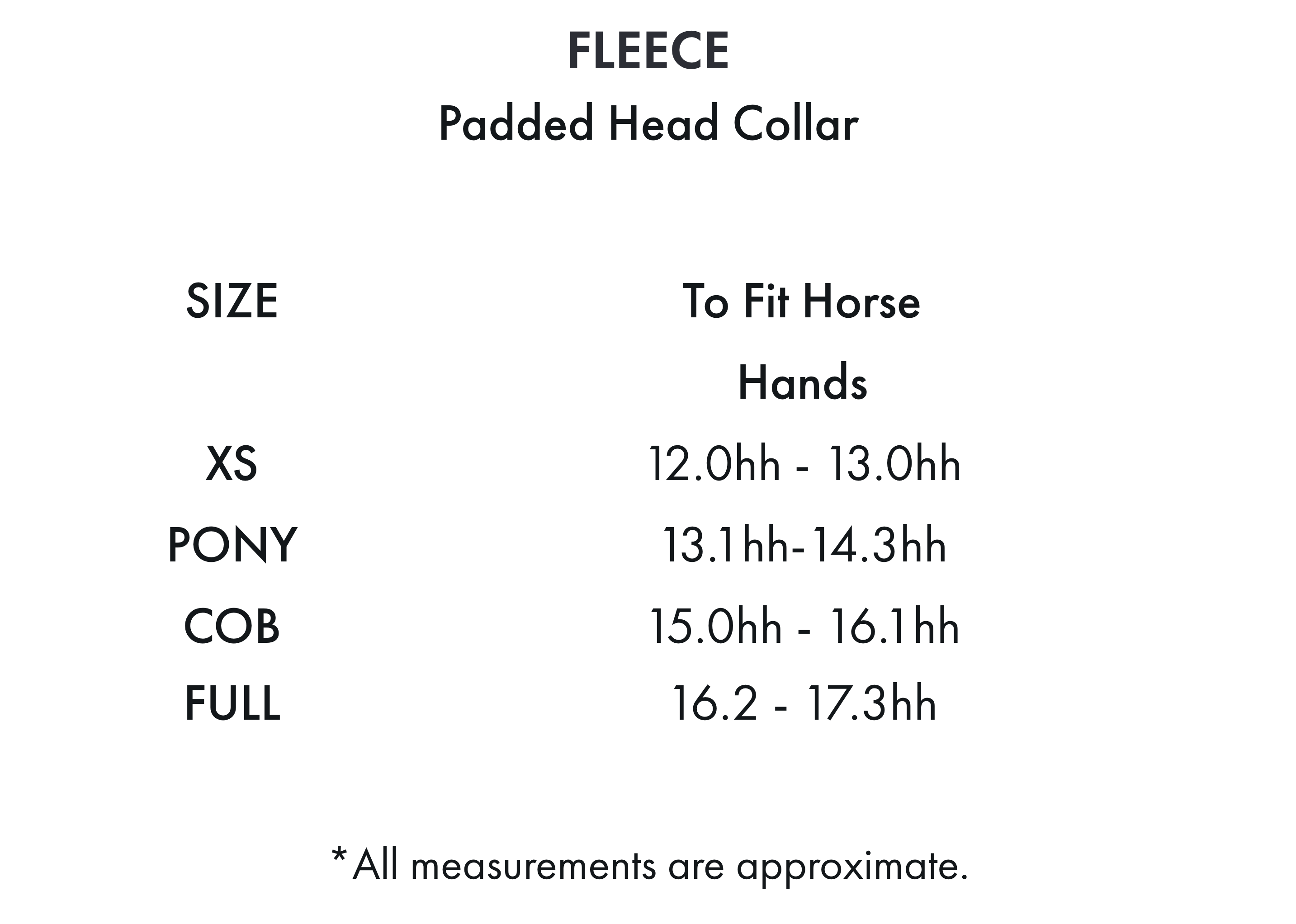 Premier Equine Fleece Padded Horse Head Collar – Size chart