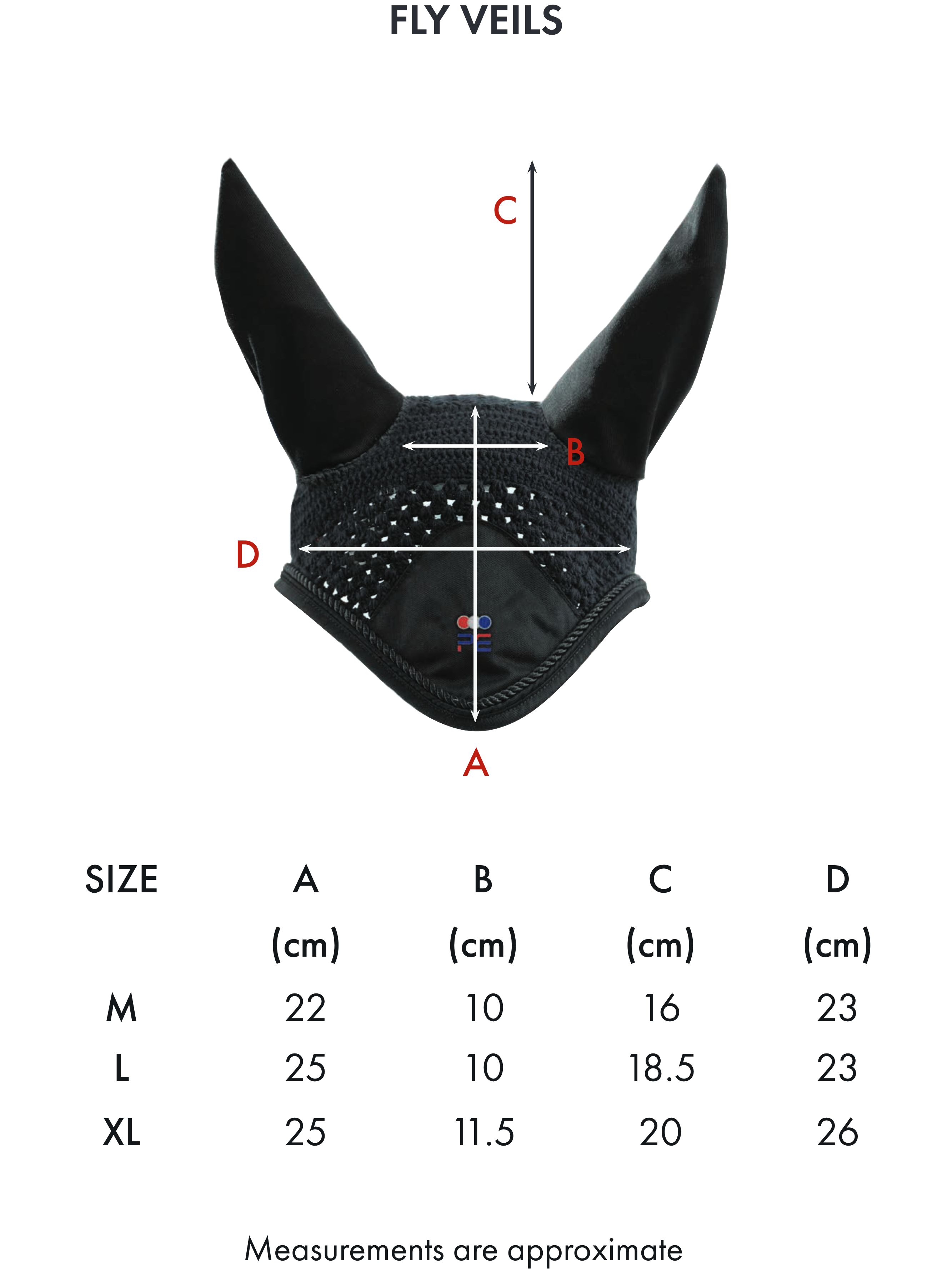 Premier Equine Salto Fly Veil – Size chart