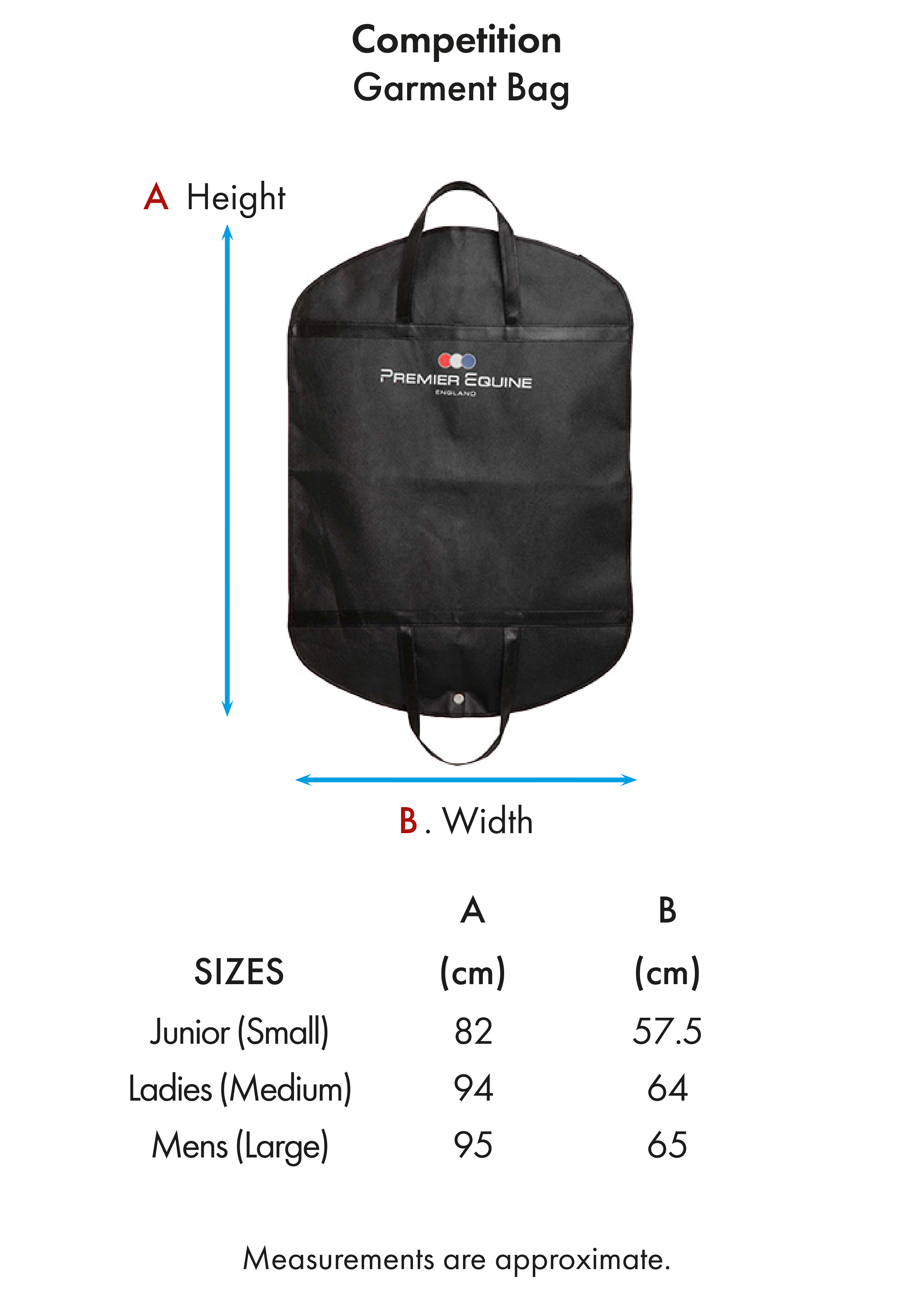Premier Equine Show Jacket Garment Storage Bag – Size chart