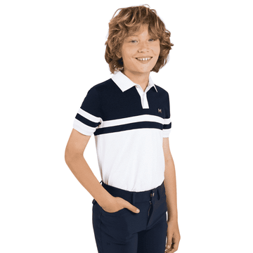 Maximilian Equestrian YR Glee Polo Shirt (White/Navy) by Maximilian Equestrian at  Try a Bit