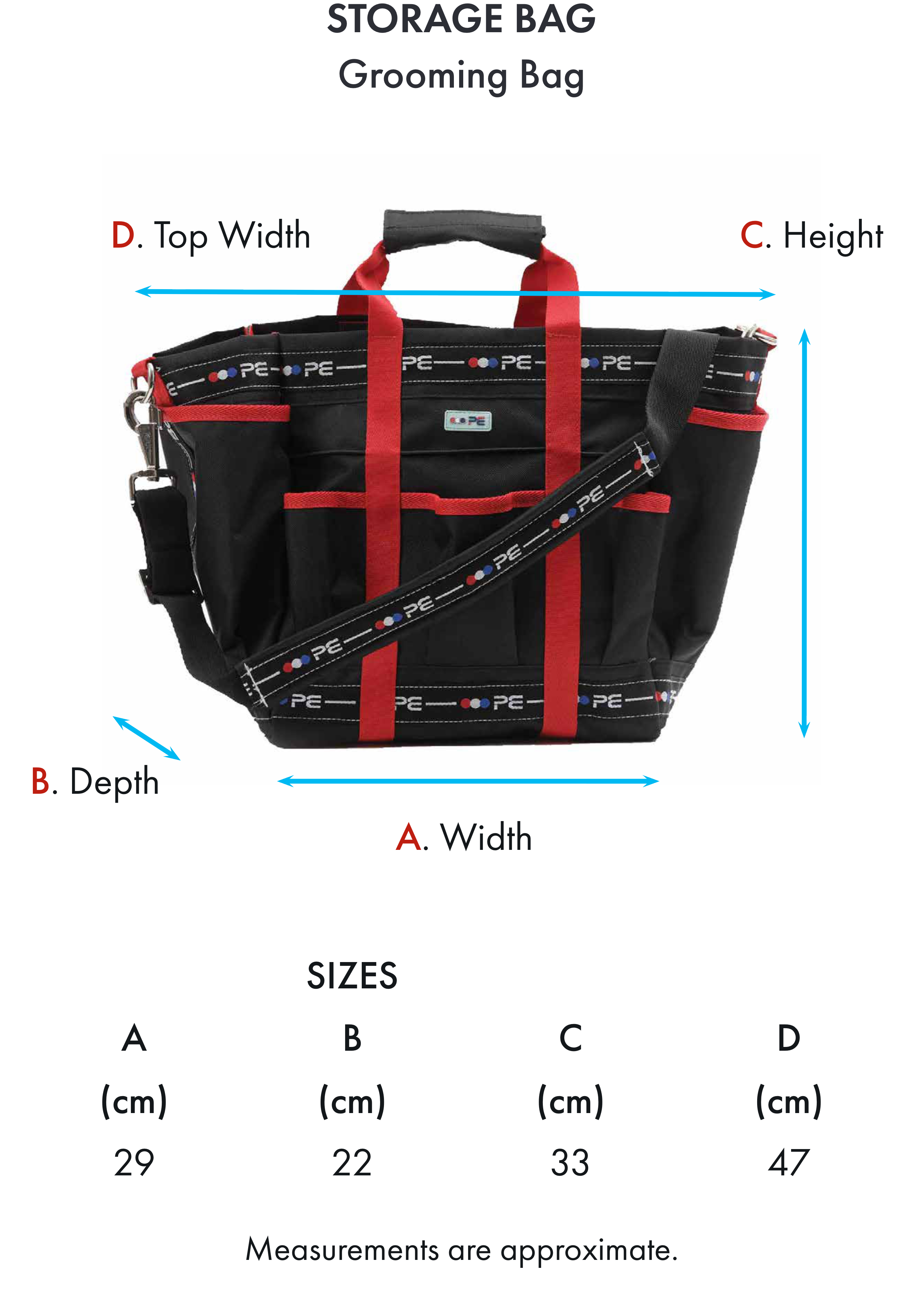 Premier Equine Grooming Kit Bag – Size chart