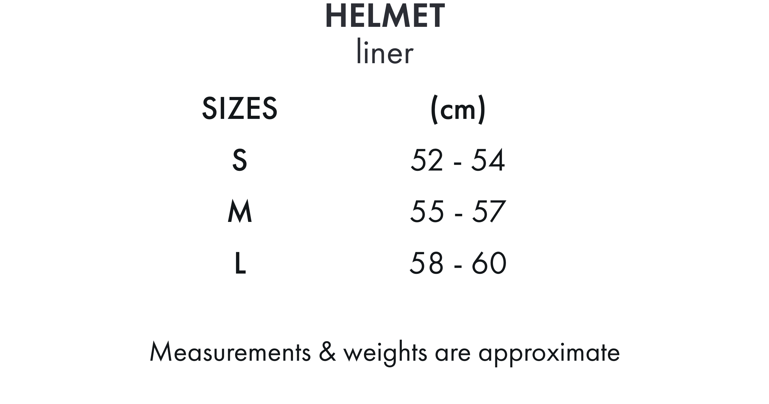 Premier Equine Riding Helmet Liner – Size chart