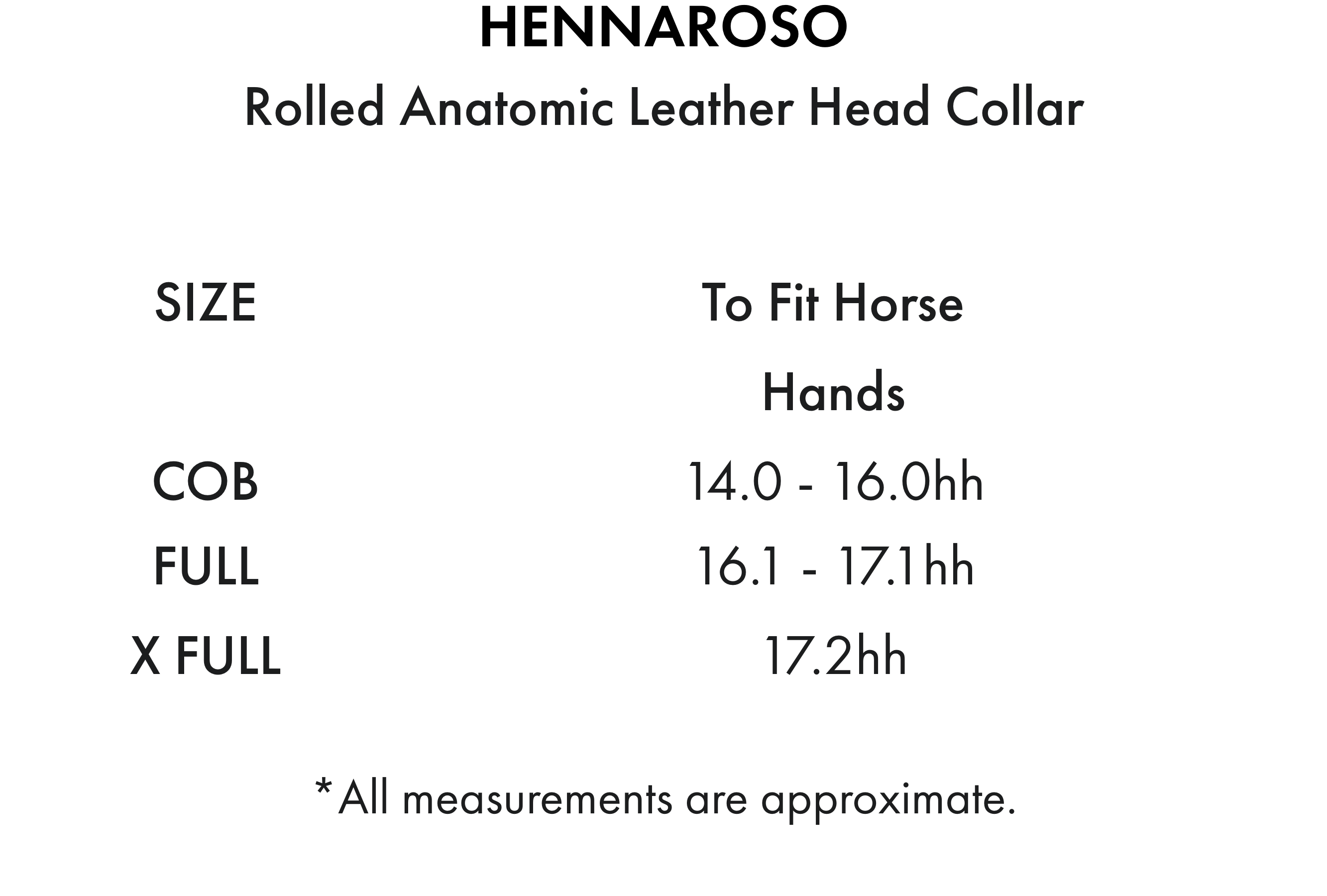Premier Equine Hennaroso Rolled Anatomic Leather Head Collar – Size chart