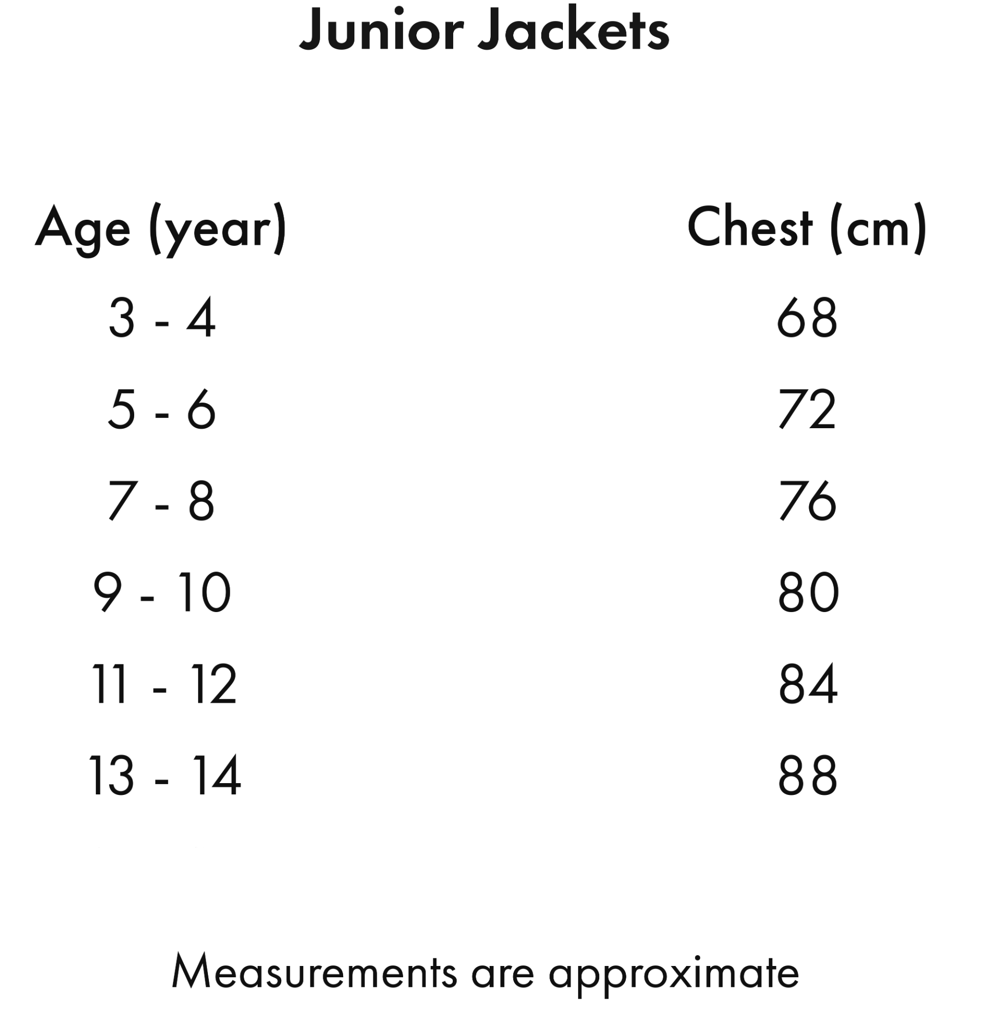 Premier Equine Dante Junior Unisex Gilet – Size chart