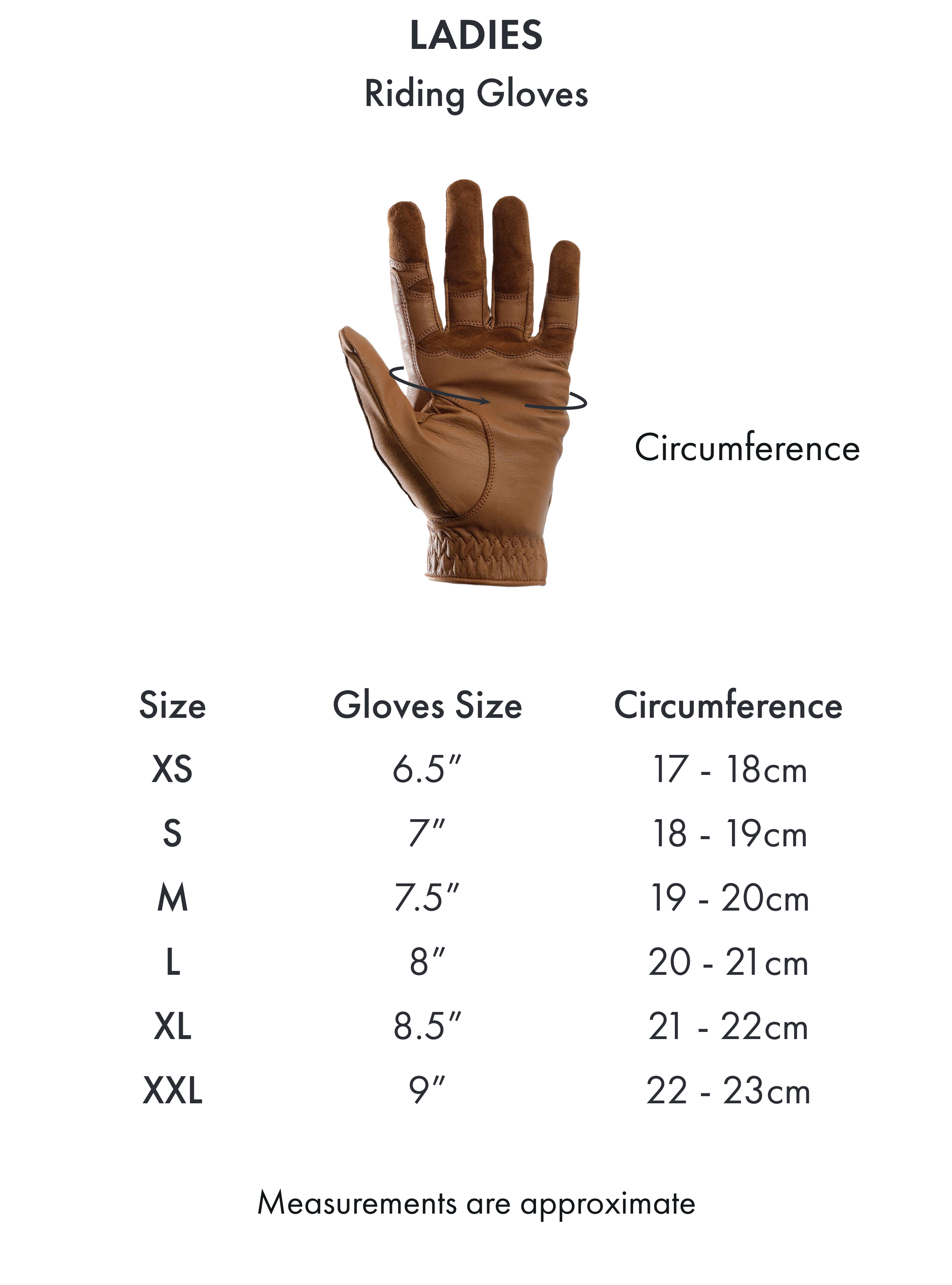 Premier Equine Presa Mesh Riding Gloves – Size chart