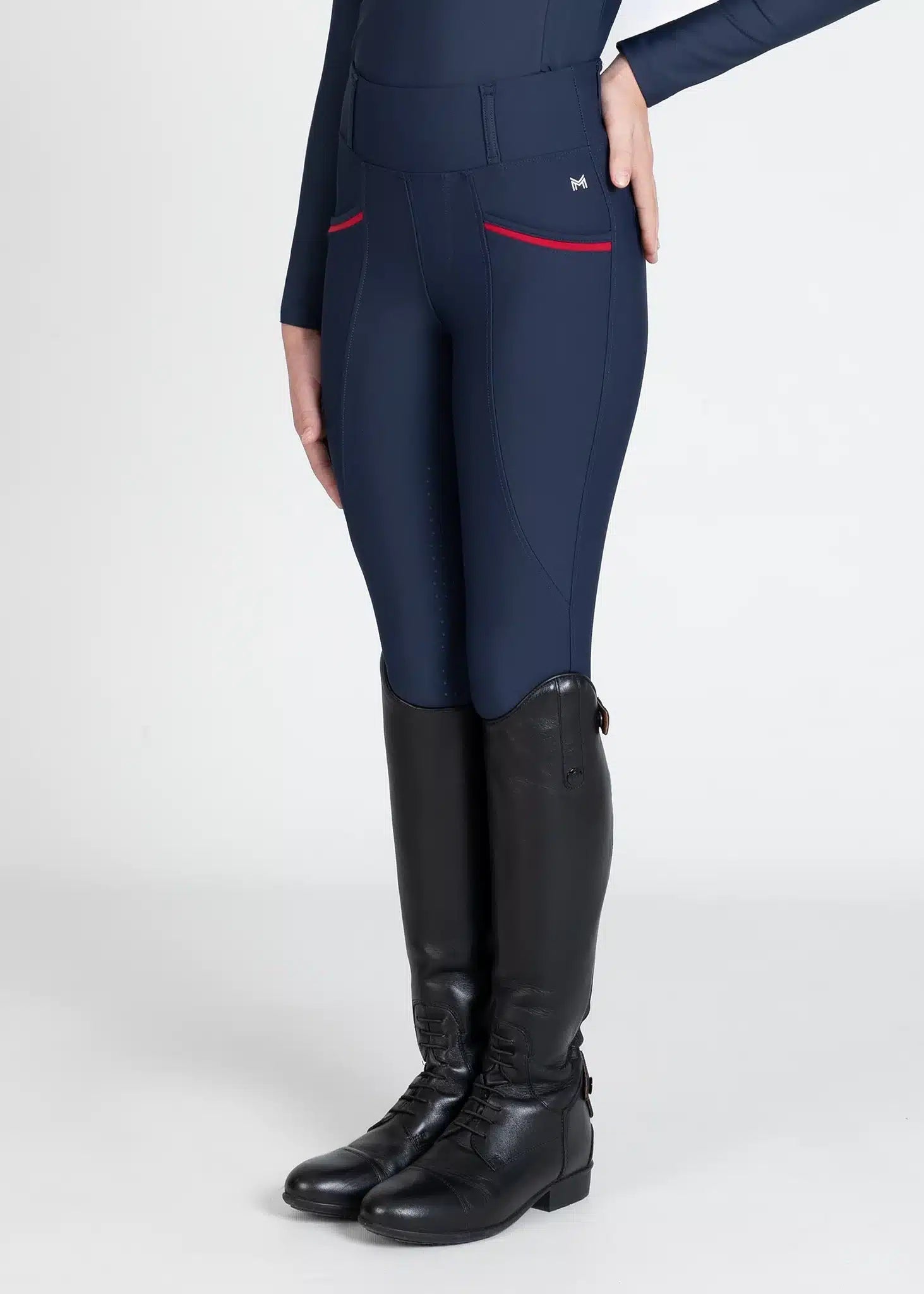 Maximilian Equestrian YR Pro Riding Leggings (Navy/Red) by Maximilian Equestrian at  Try a Bit