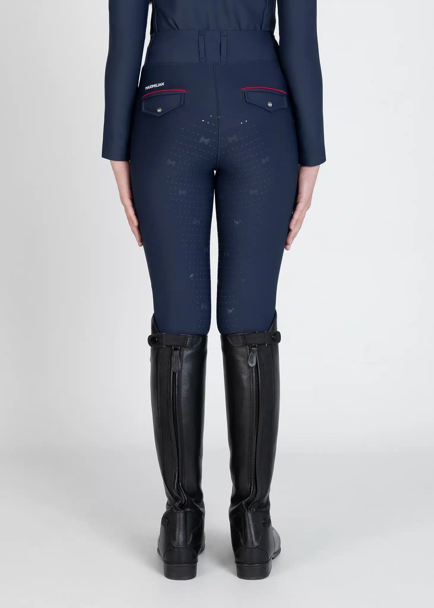 Maximilian Equestrian YR Pro Riding Leggings (Navy/Red) by Maximilian Equestrian at  Try a Bit