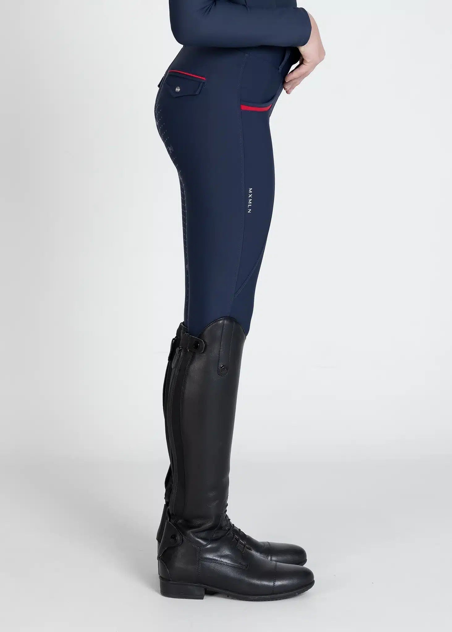 Maximilian Equestrian YR Pro Riding Leggings (Navy/Red) by Maximilian Equestrian at  Try a Bit