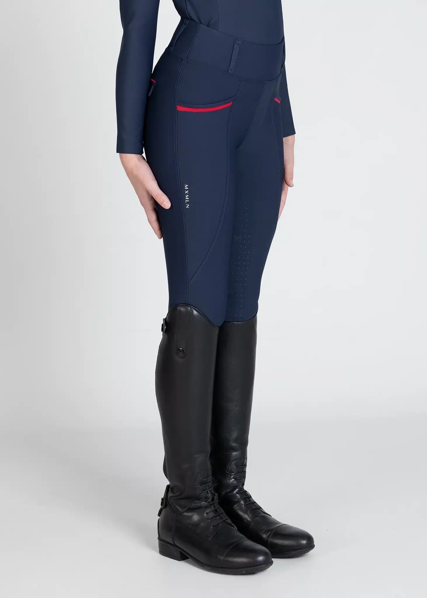 Maximilian Equestrian YR Pro Riding Leggings (Navy/Red) by Maximilian Equestrian at  Try a Bit