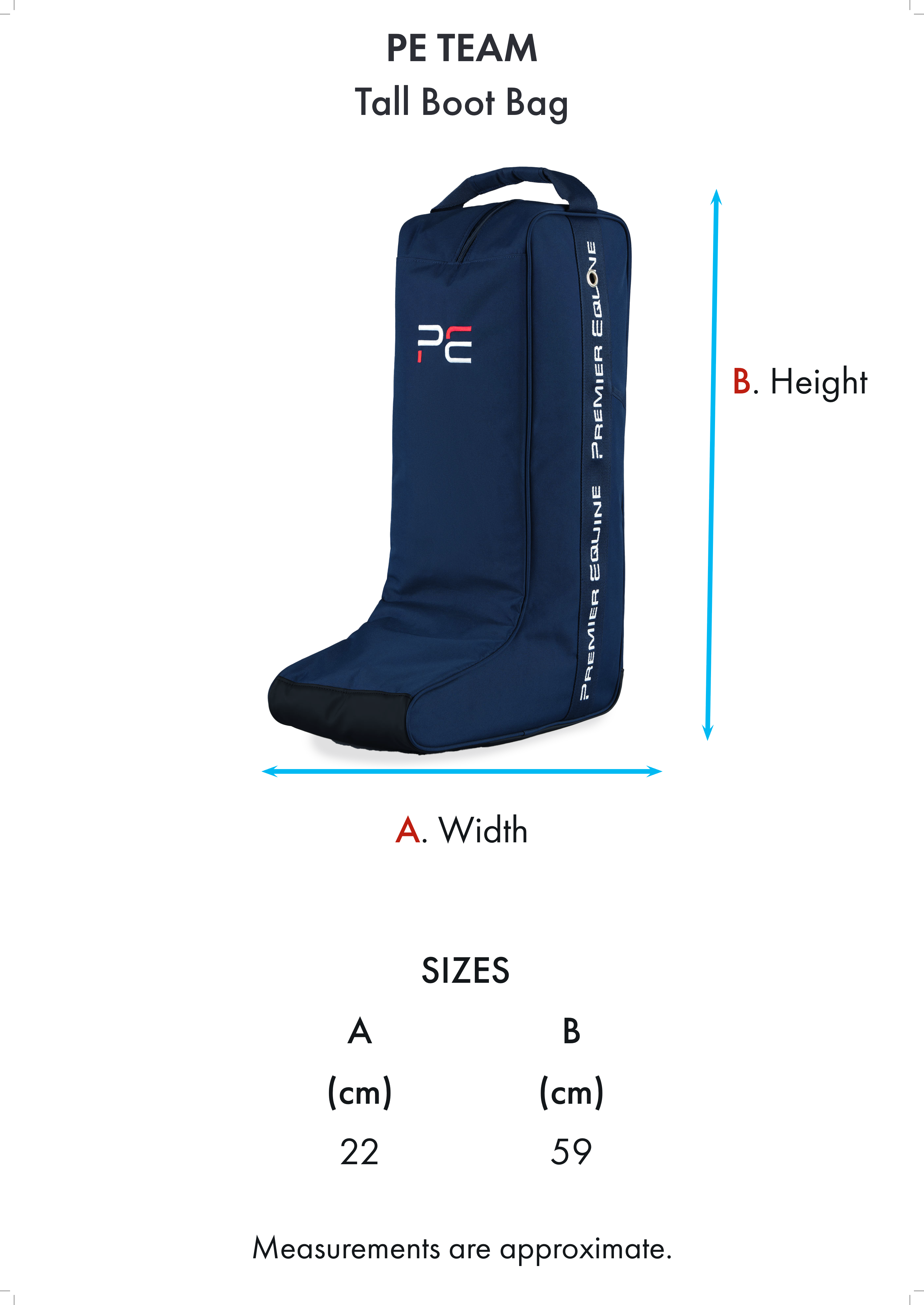 Premier Equine Tall Boot Storage Bag – Size chart