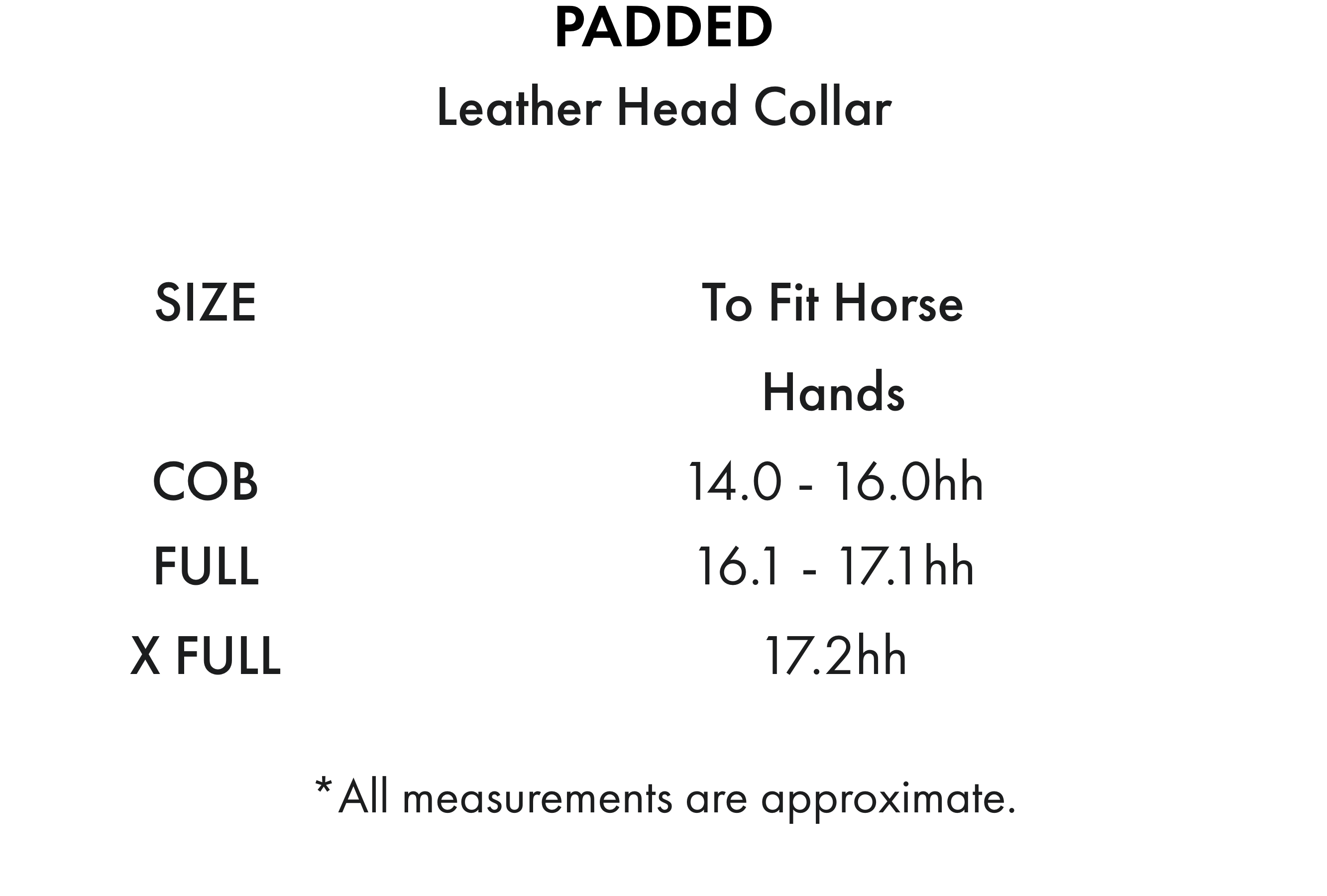 Premier Equine Rego Padded Leather Head Collar – Size chart