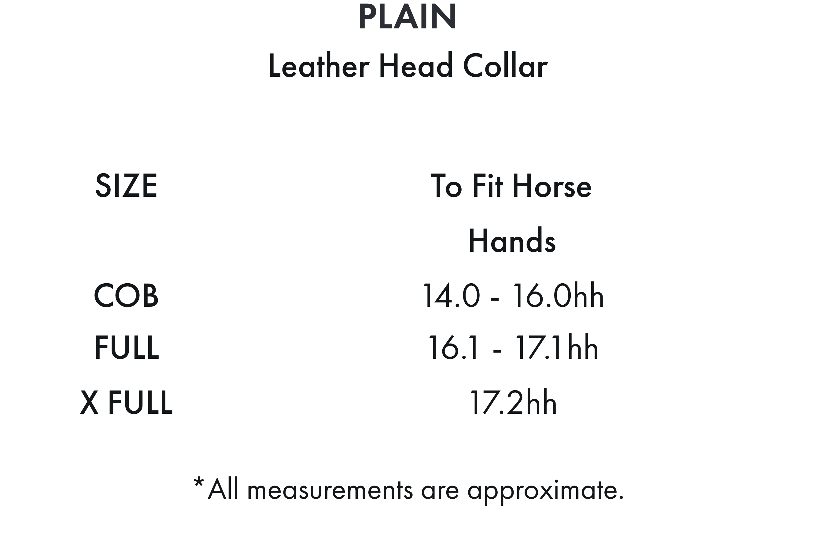 Premier Equine Pasco Plain Leather Head Collar – Size chart
