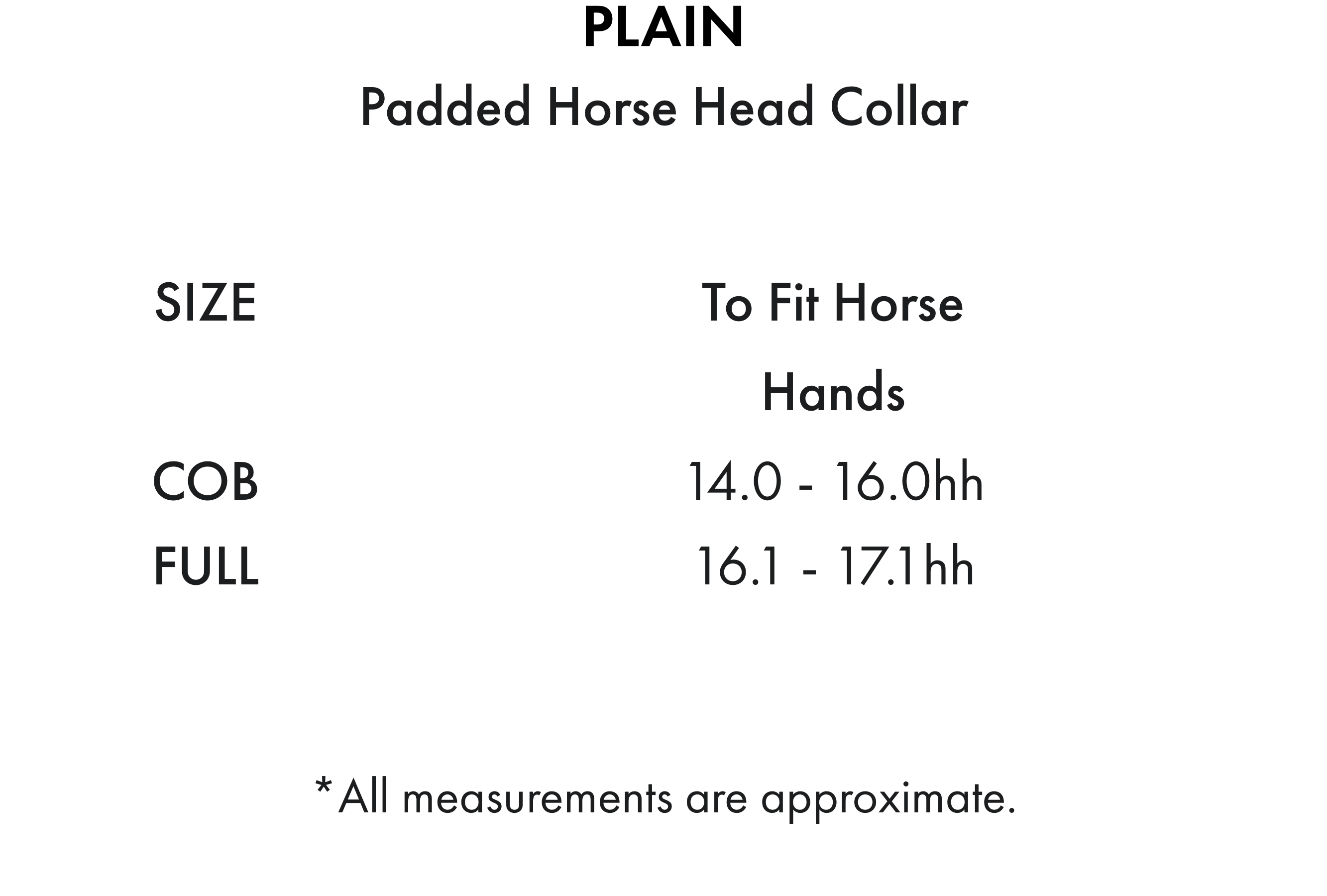 Premier Equine Plain Padded Horse Head Collar – Size chart