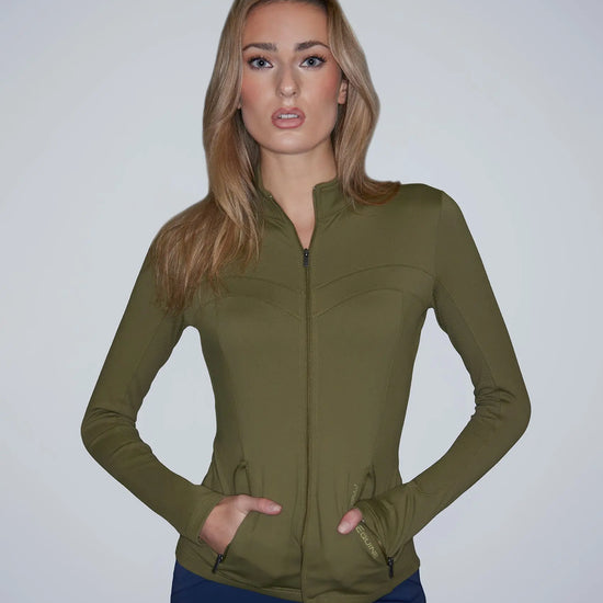 Prospero Slimline Jacket Olive by Premier Equine Int. Ltd. at  Try A Bit