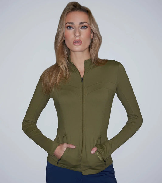 Prospero Slimline Jacket Olive by Premier Equine Int. Ltd. at  Try A Bit