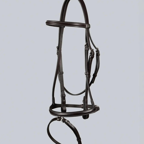 Raised Jumping Bridle with Flash Noseband Dark Havana by Premier Equine Int. Ltd. at  Try A Bit
