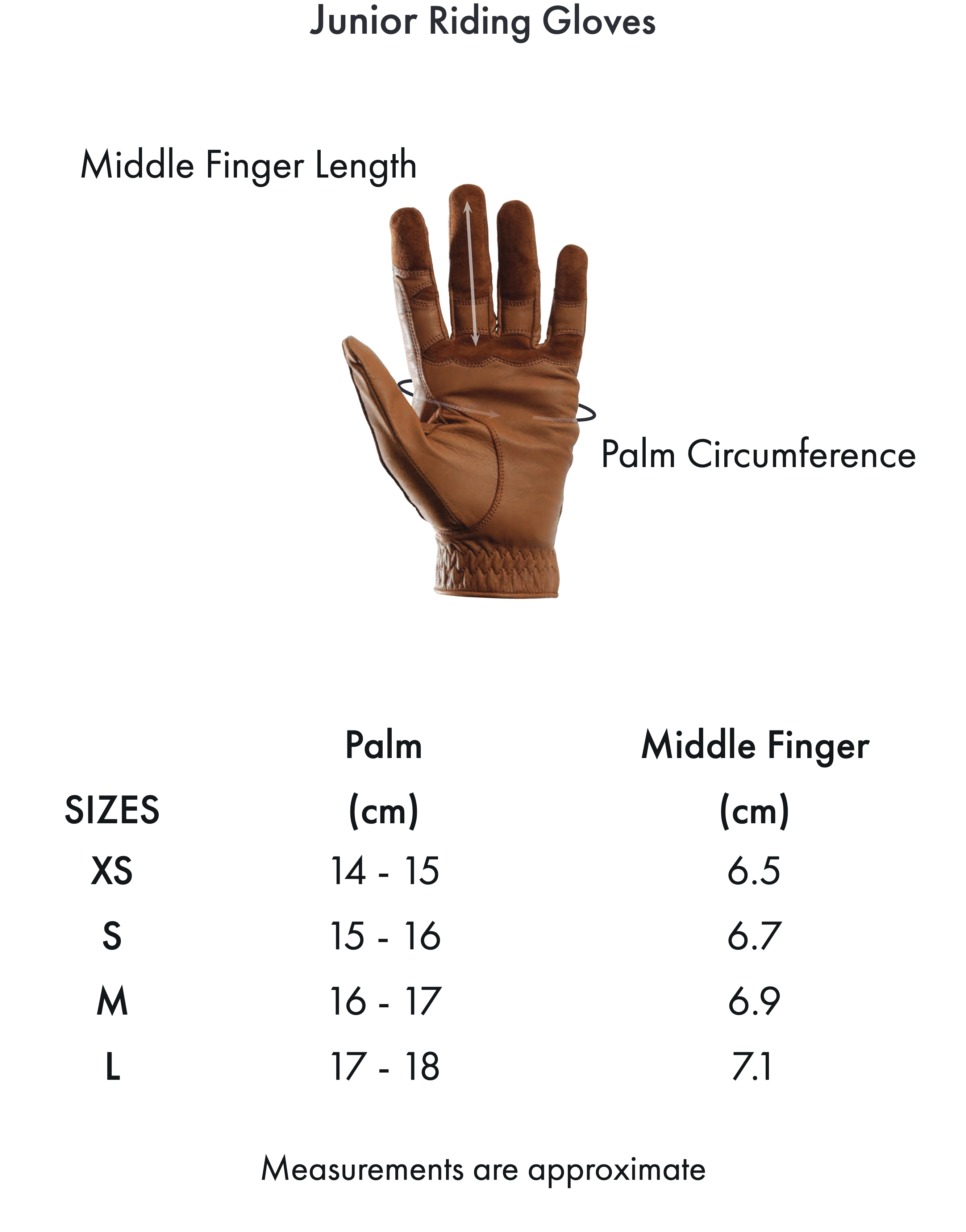 Premier Equine Presa Junior Mesh Competition Riding Gloves – Size chart