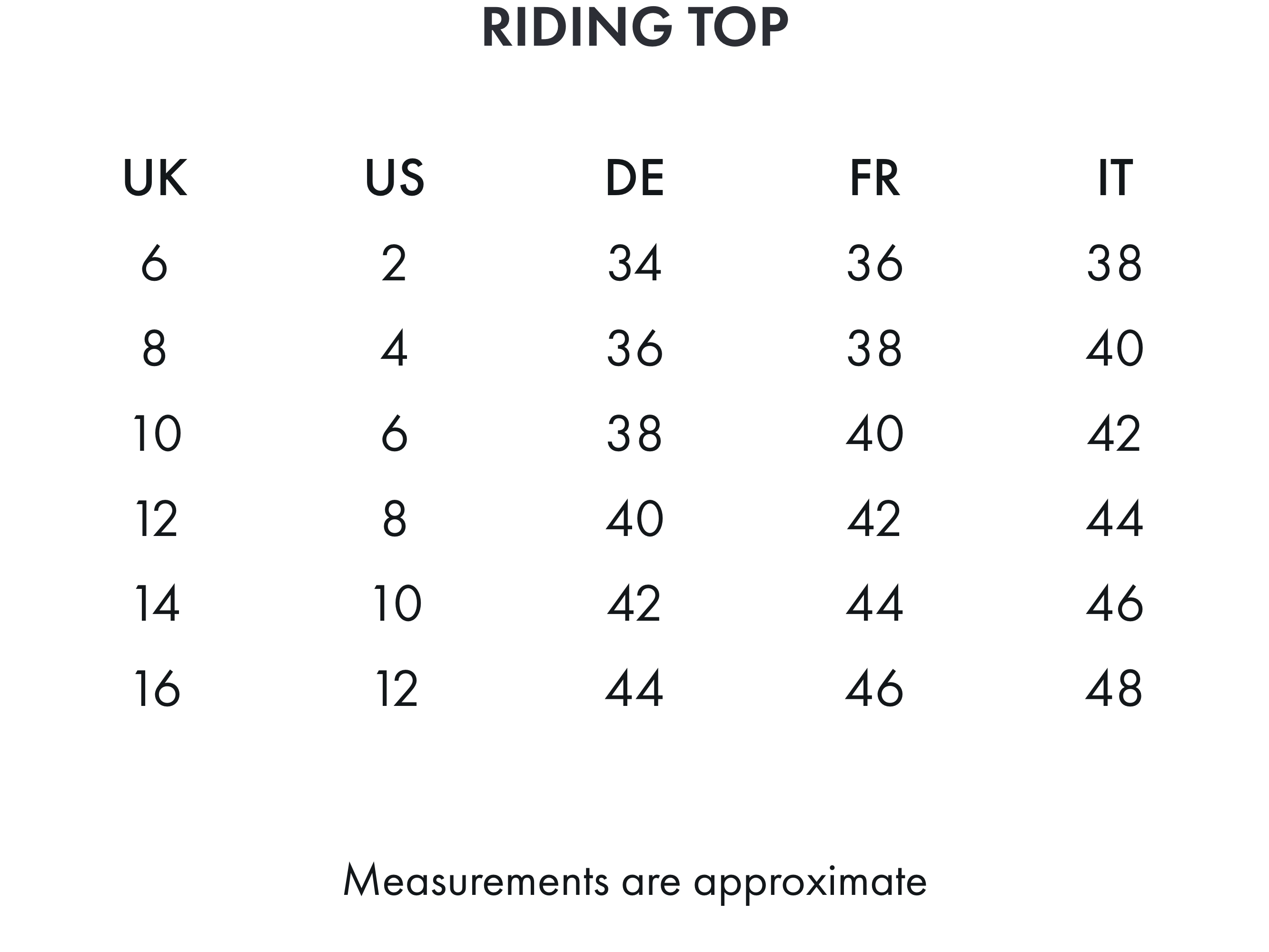 Premier Equine Ascendo Microfleece Riding Top – Size chart