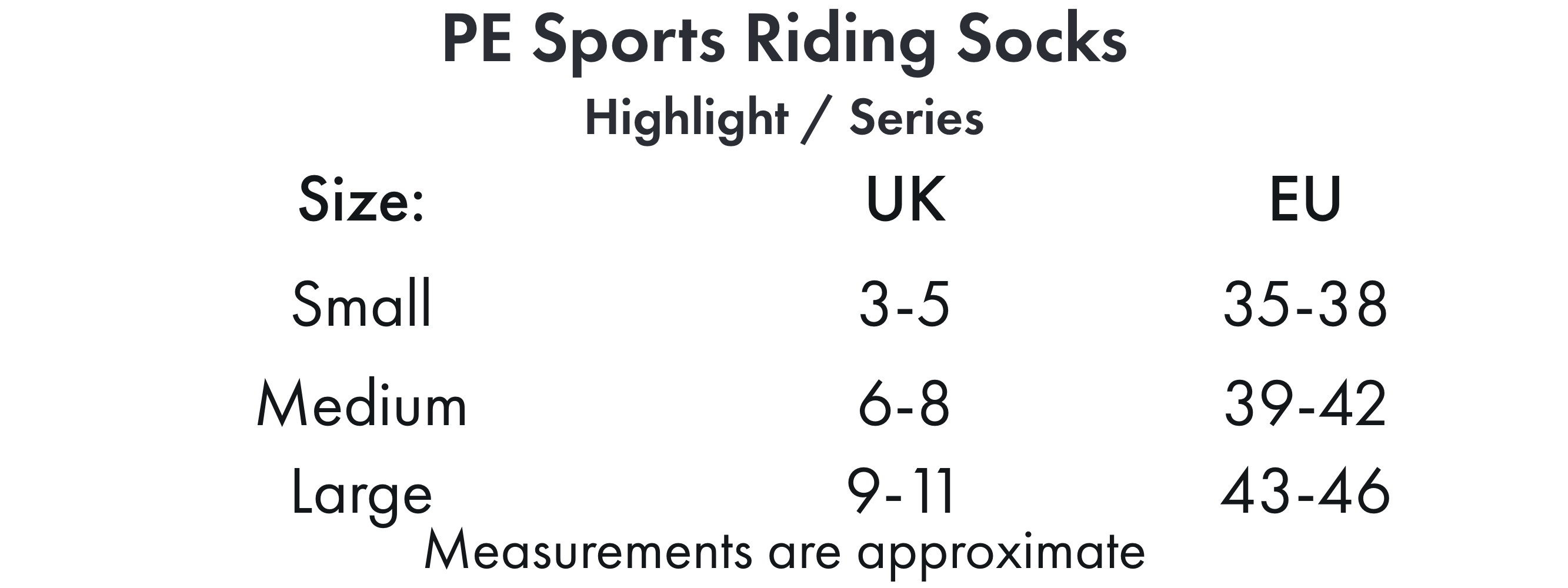 Premier Equine Sports Series Riding Socks (1 Pair) – Size chart