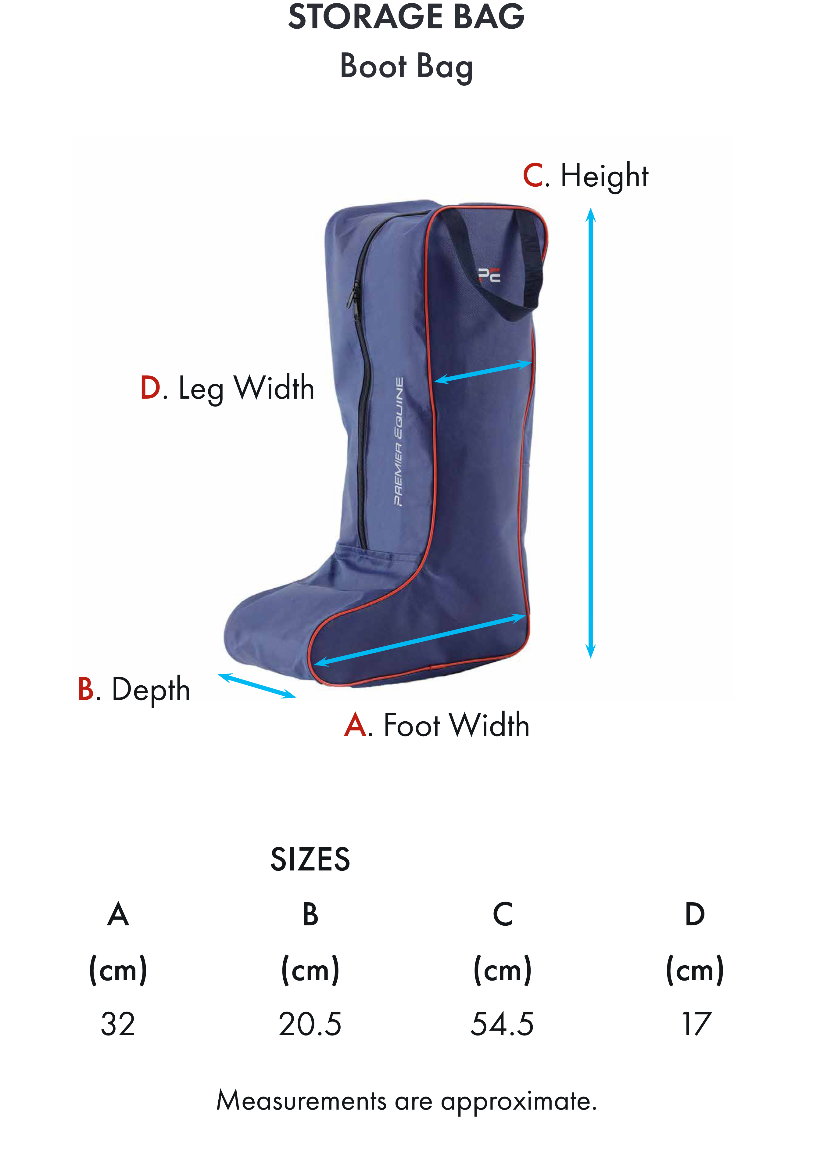 Premier Equine Boot Dust Bag – Size chart