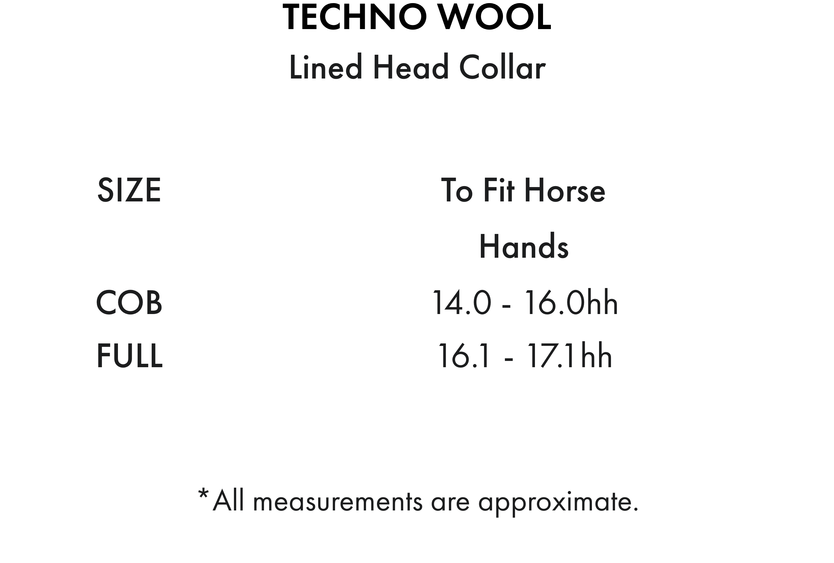 Premier Equine Techno Wool Lined Head Collar – Size chart